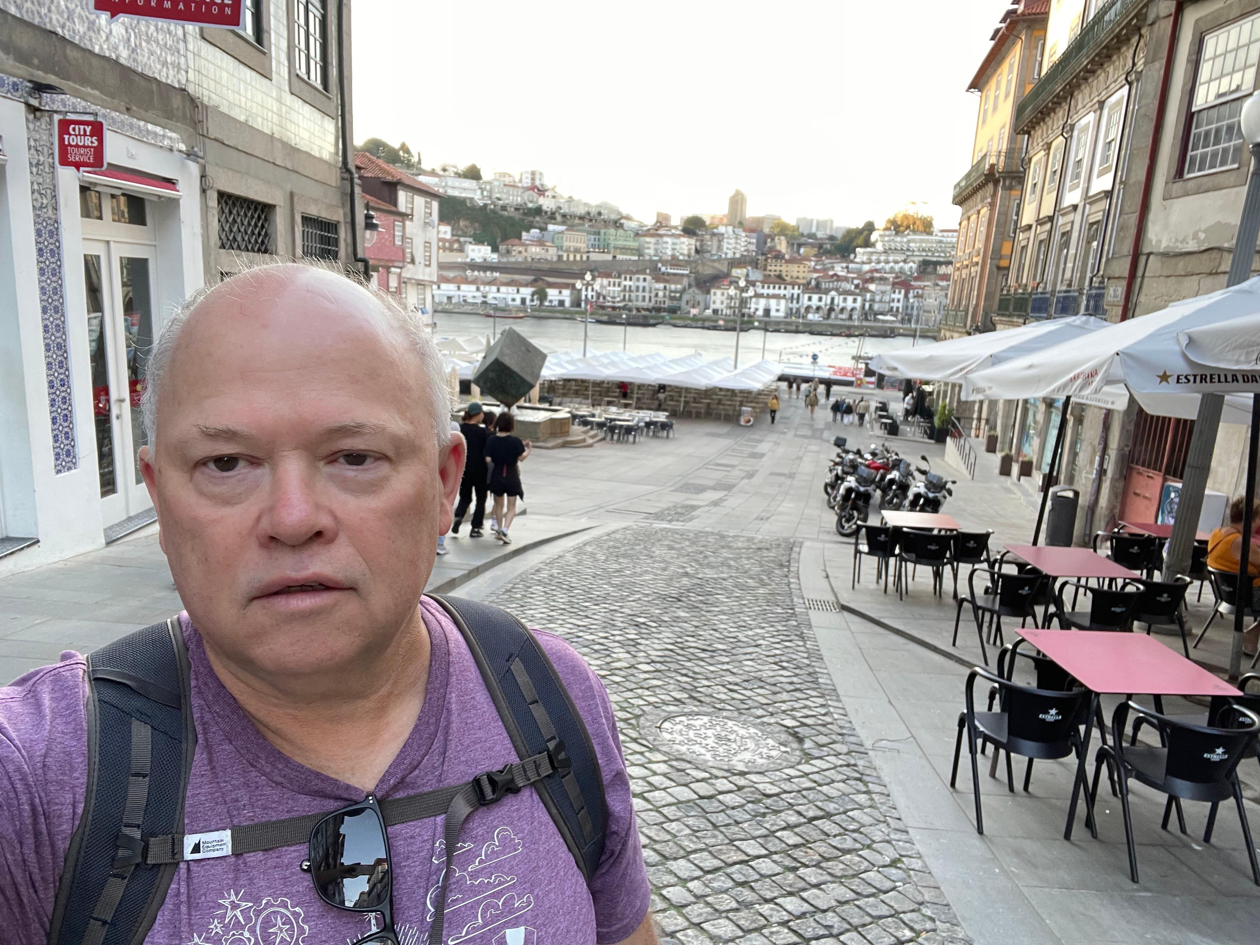 The hotel is to the left.