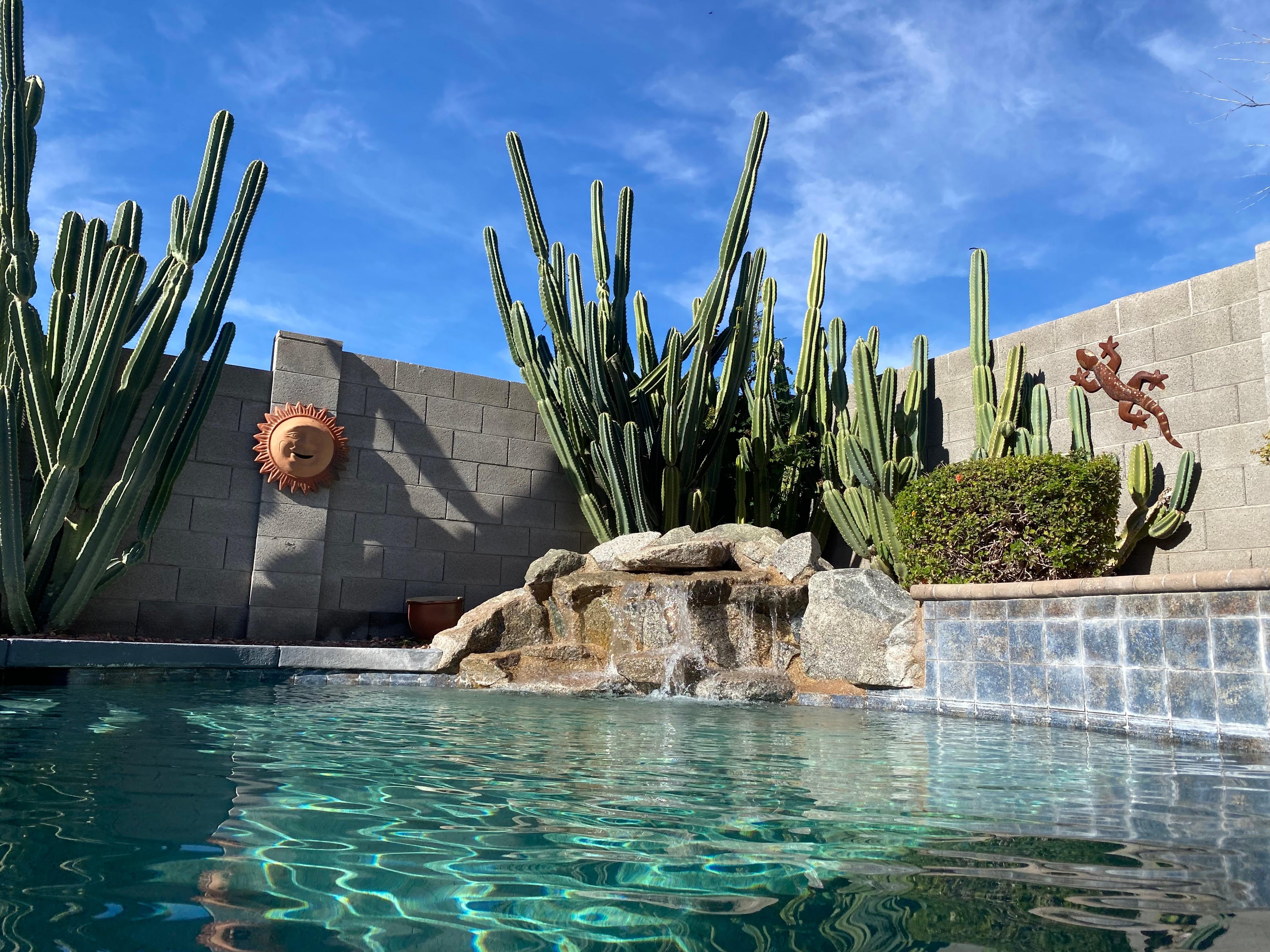 Waterfall view of pool-has nice steps to get I 