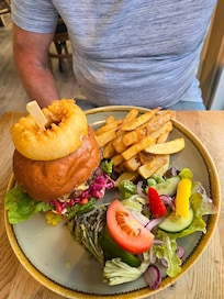 Homemade cheese burger and handcut chips