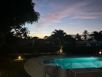 The pool view from the veranda and an amazing sky