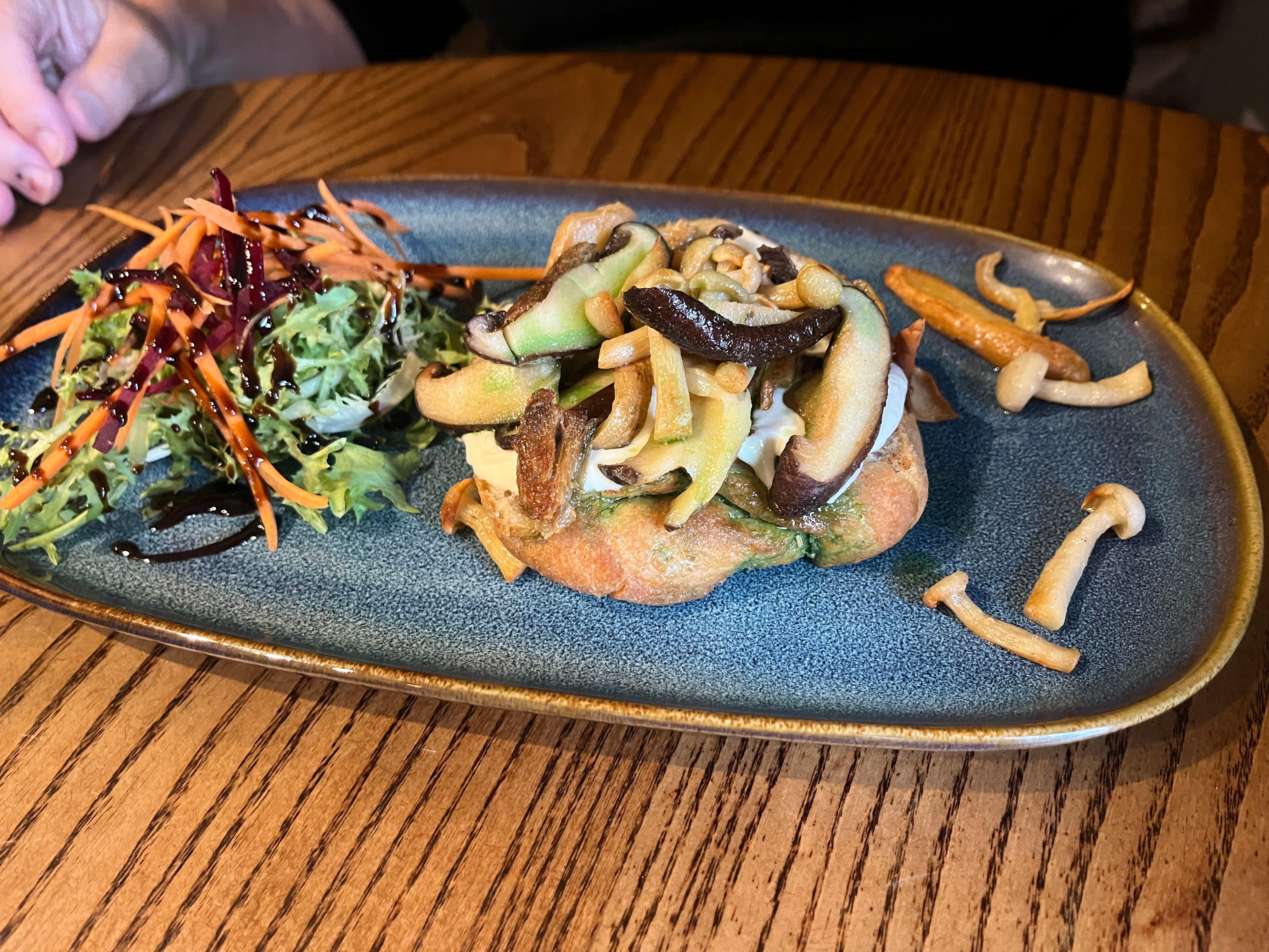 Mushrooms in a cream sauce on ciabatta very moorish