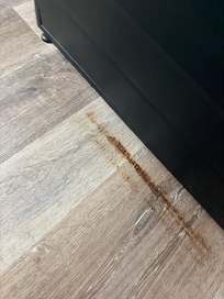 stain at the base of the bed.