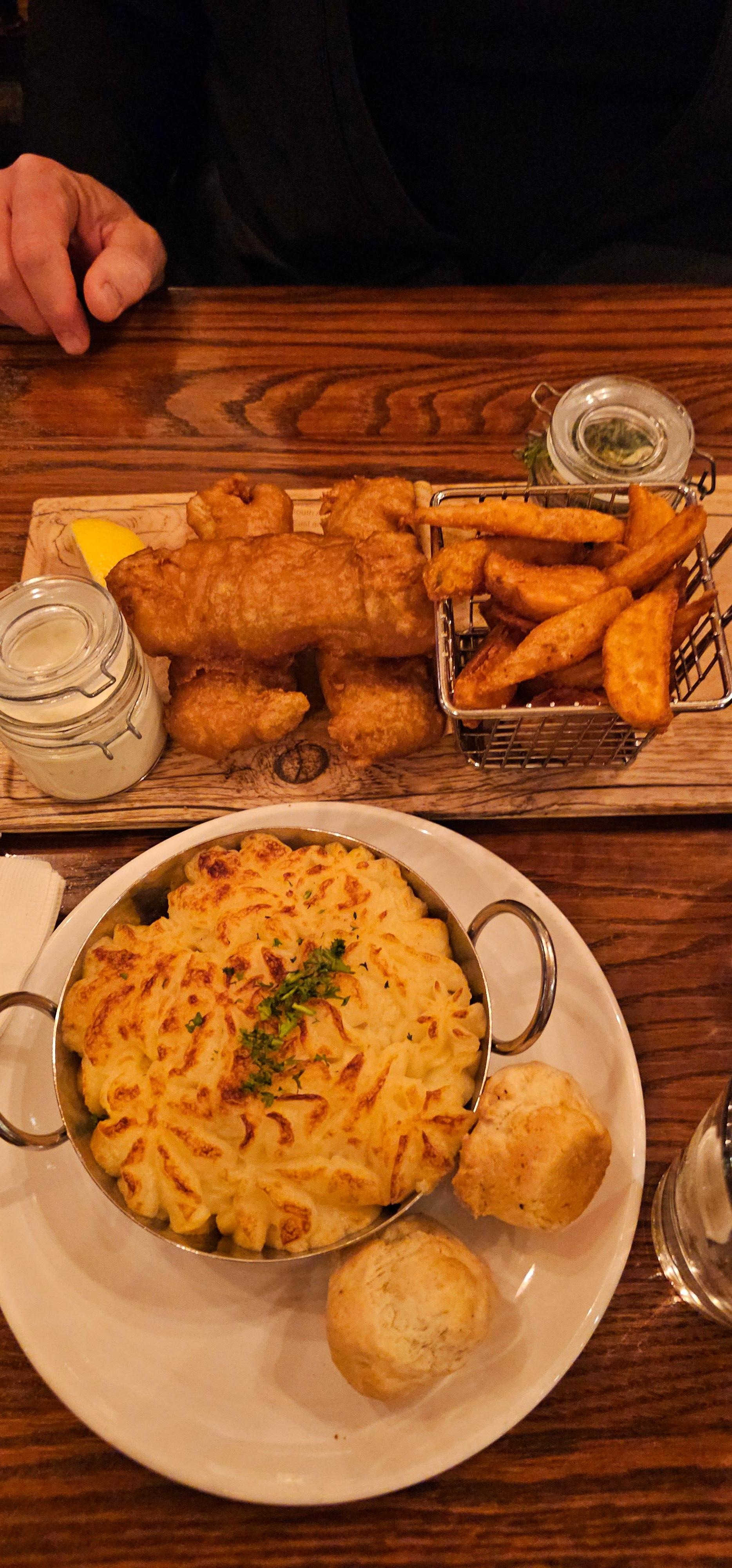 Fish n chips and Shepherd's pie