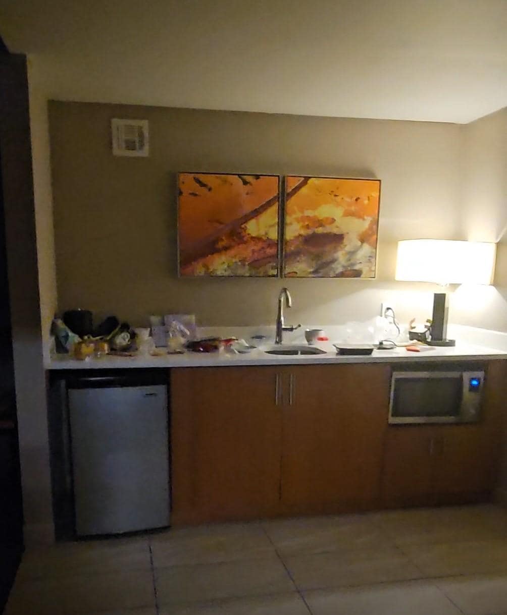 Kitchenette portion lacked any amenities, despite there being plenty of storage for it.