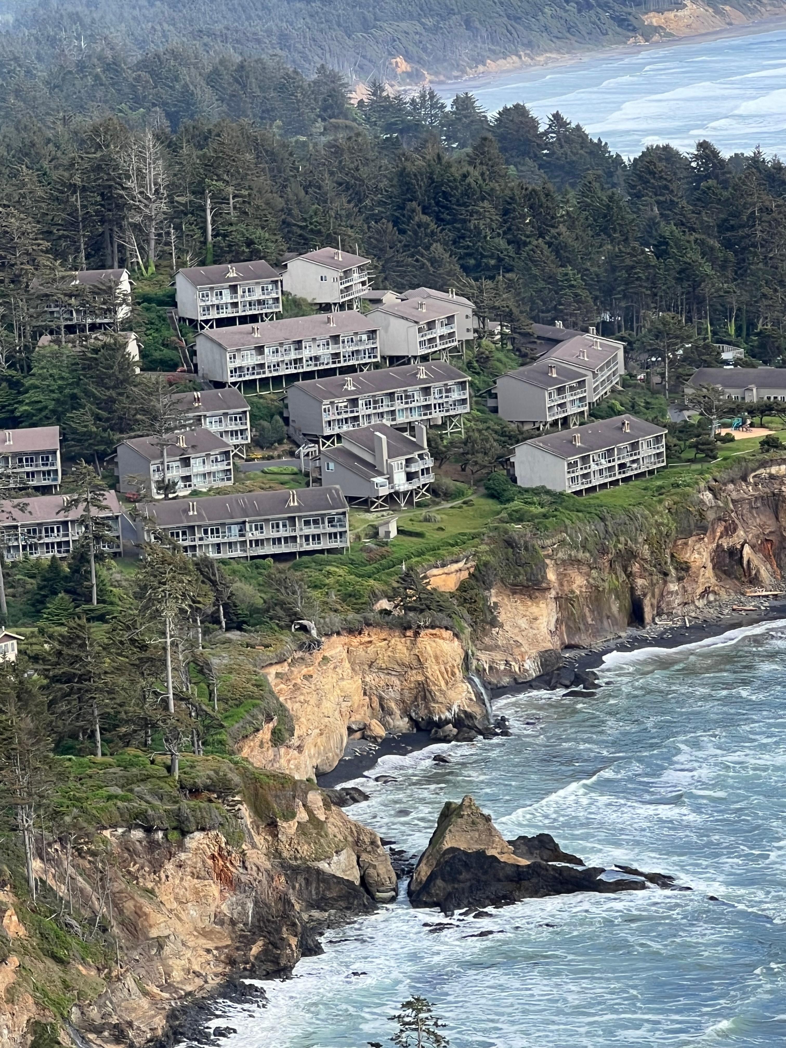 From top of cliff, looking down at resort