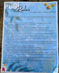 pool rules. Place has a lot of rules, but also a lot of activities