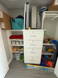 Cluttered closets leaving no room for guests to use them