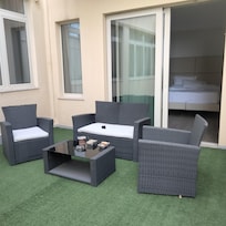 You can see the ocean from the rooftop.