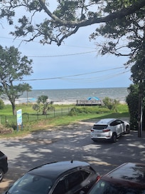 View of the beach/ocean from our balcony.