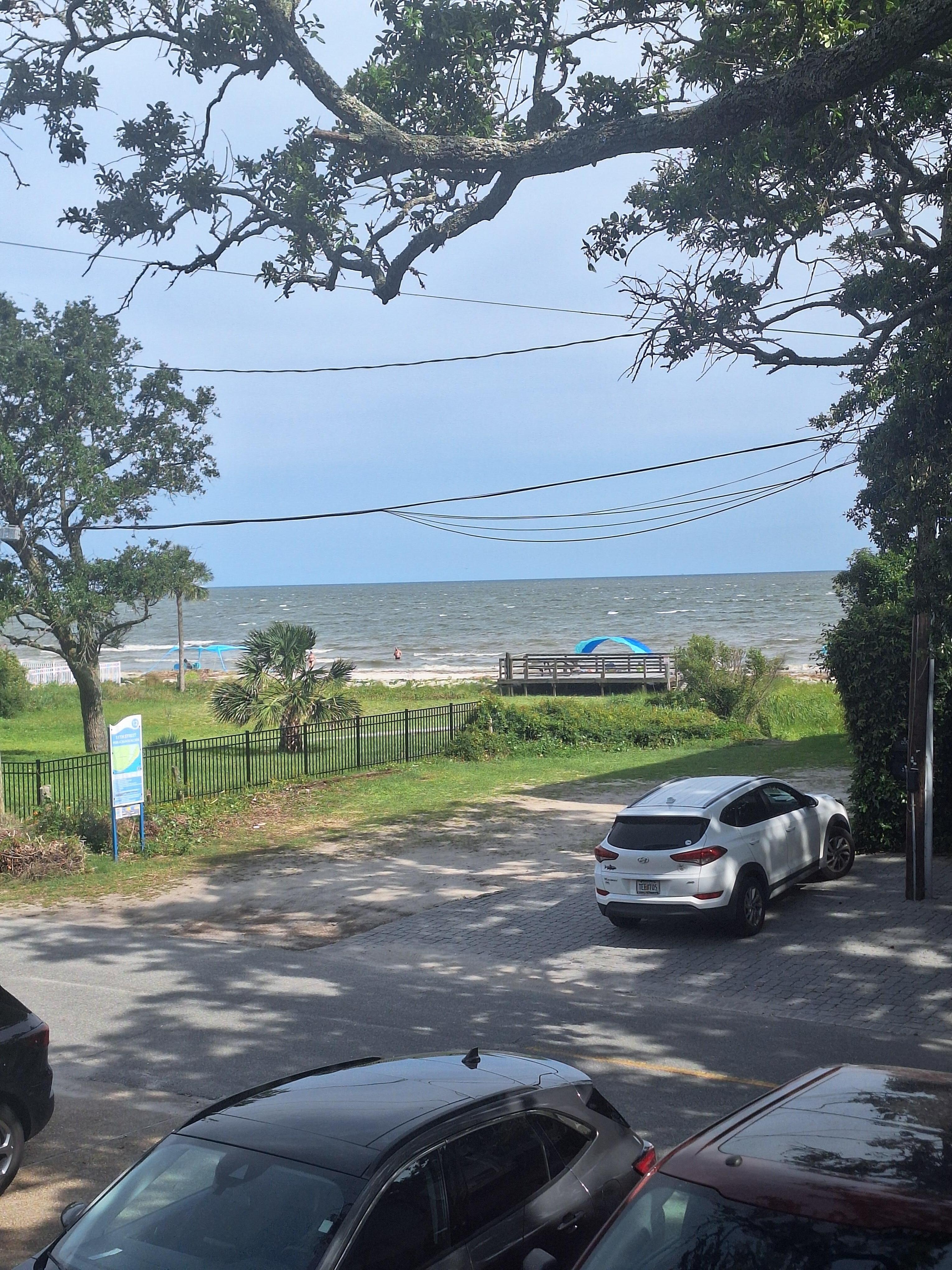 View of the beach/ocean from our balcony.