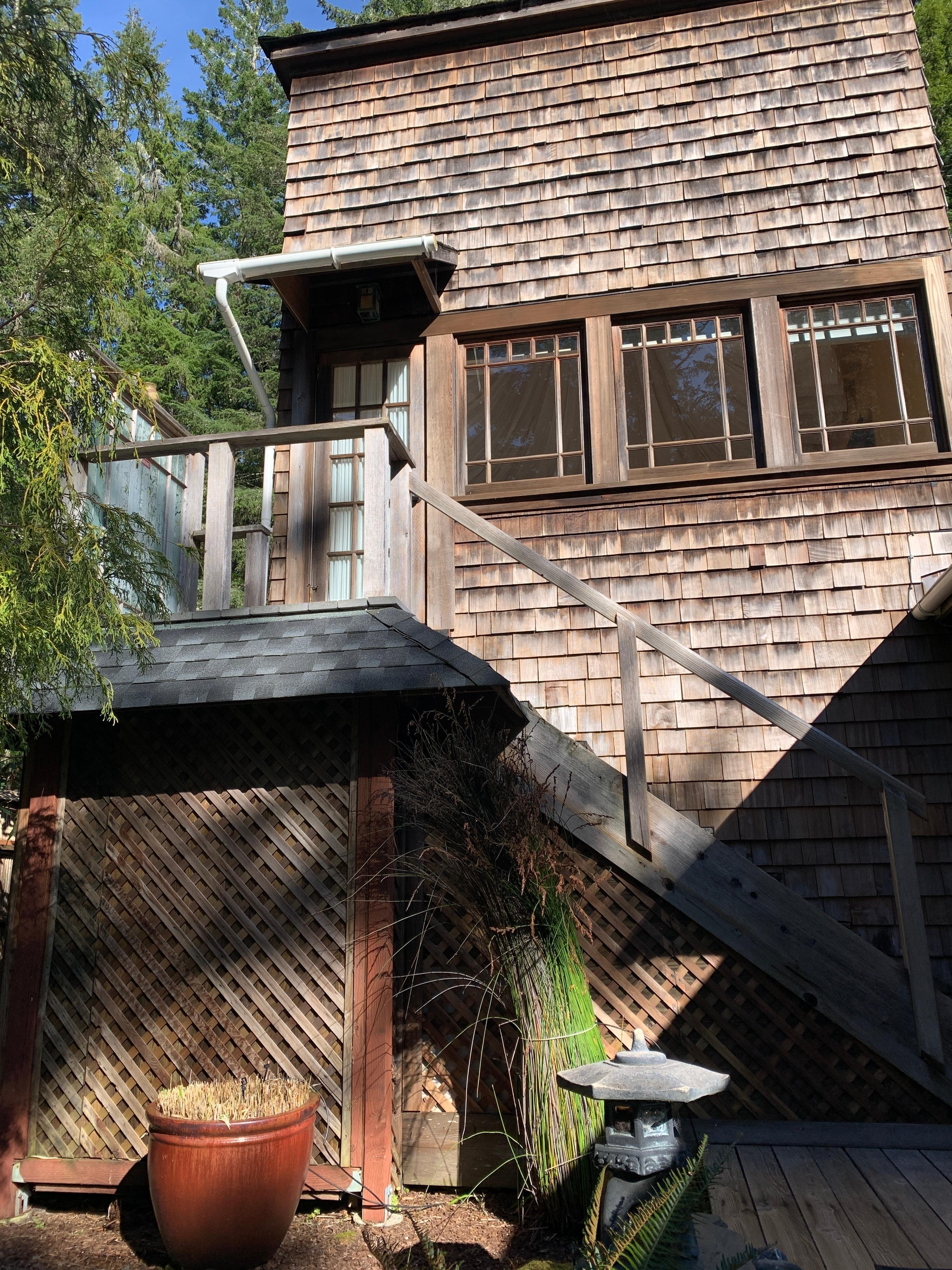 Outdoor stairway to a heavenly bedroom.  