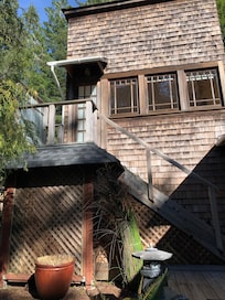 Outdoor stairway to a heavenly bedroom.
