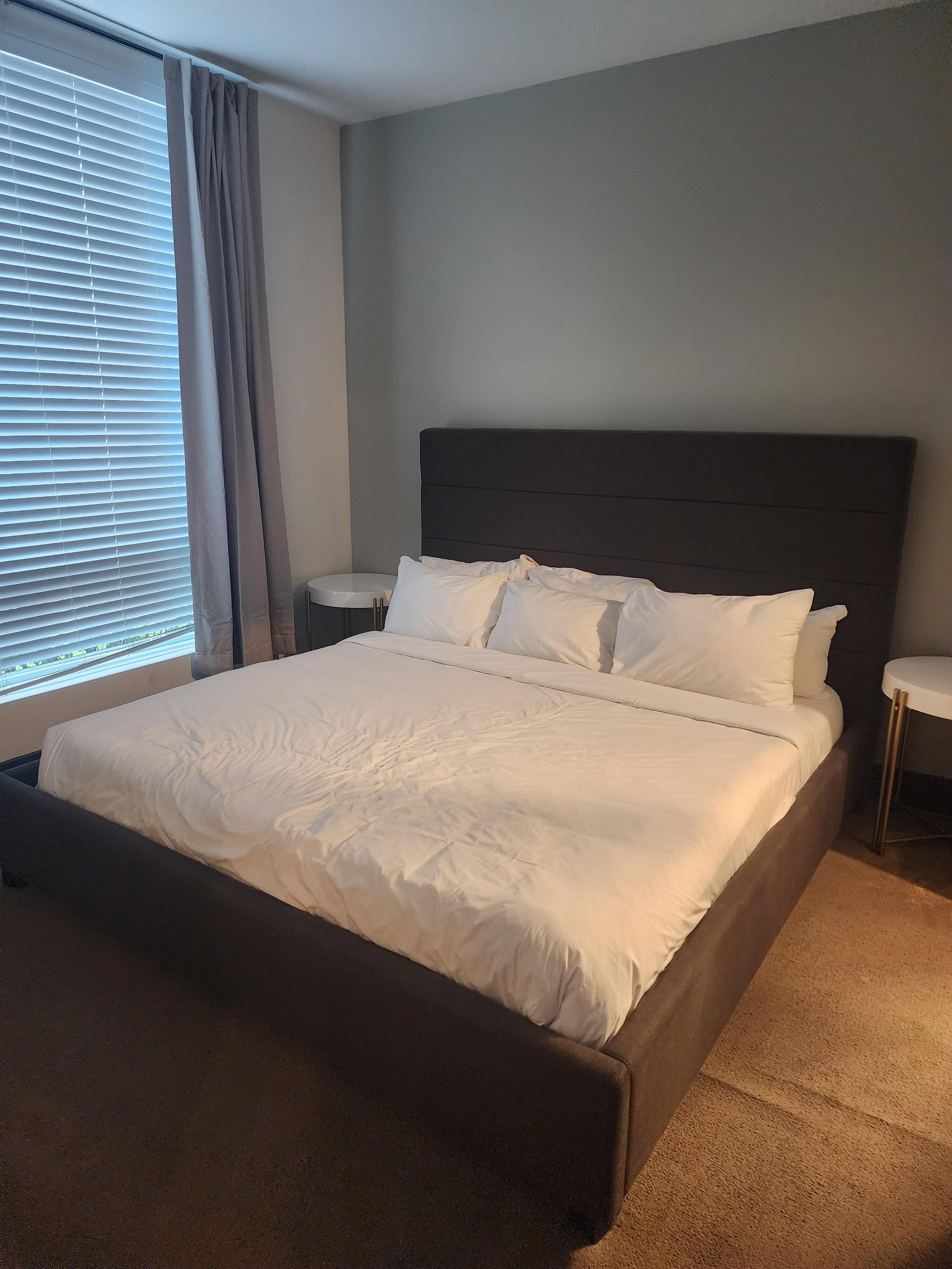 This is one of the two bedrooms that there are. I did not take a good picture of the rugs but this is where the rugs need to be replaced. Everything else in the bathroom and the kitchen the living room or some sort of tile or hardwood.