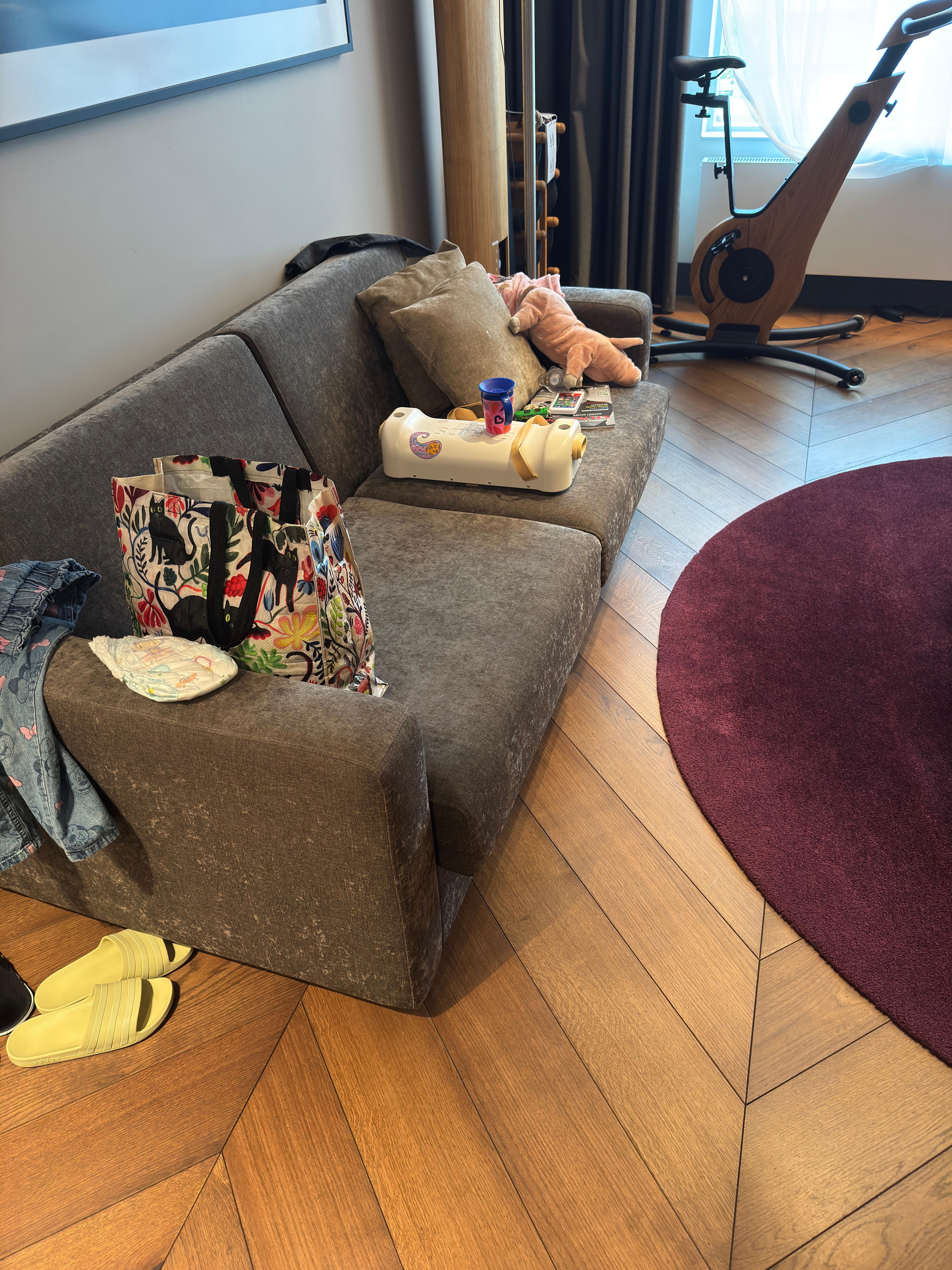 Sofa and well arranged stuff after room service