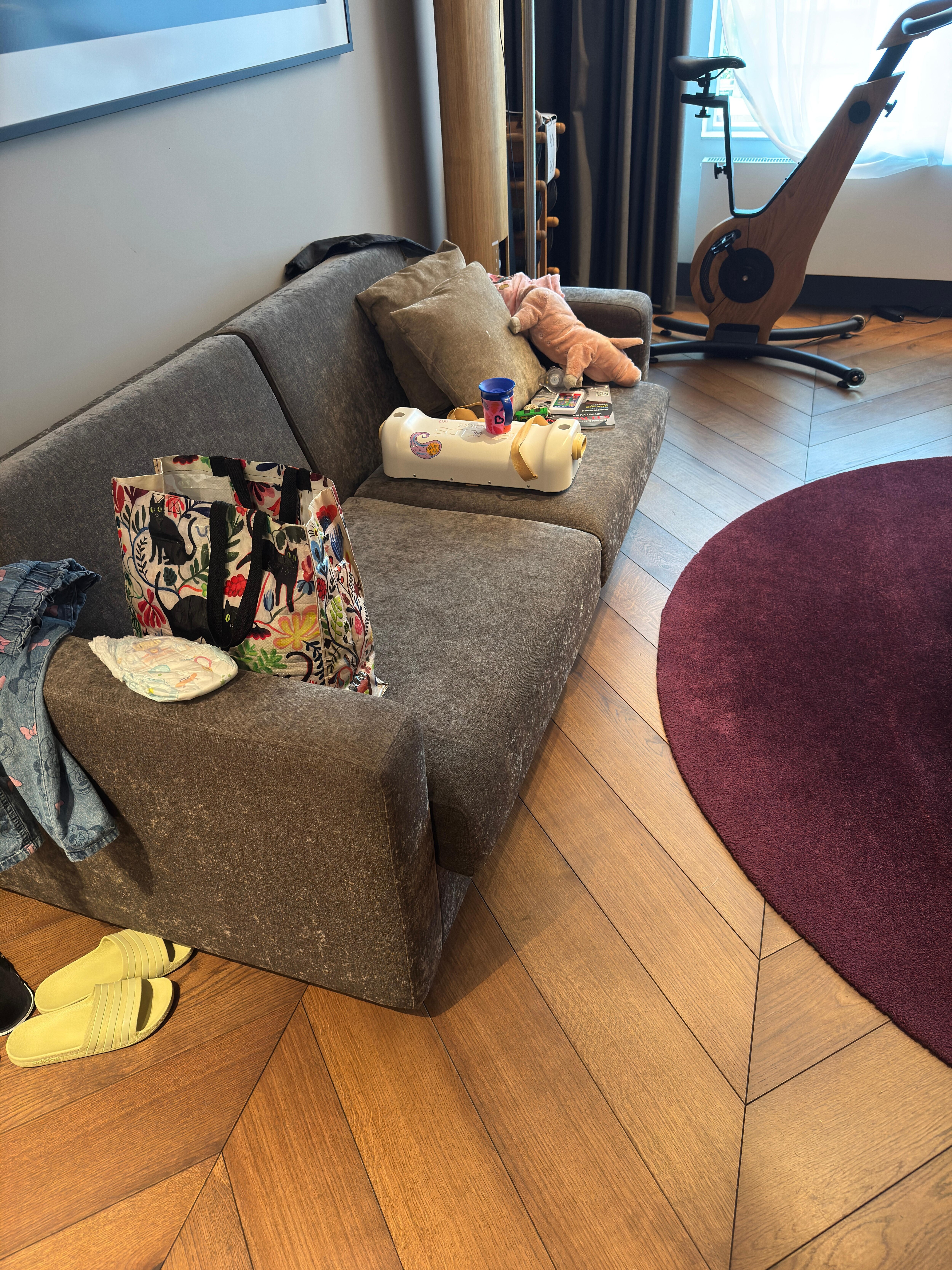Sofa and well arranged stuff after room service
