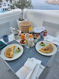 First day breakfast delivered to our patio