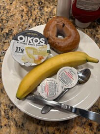 The breakfast is $16.99 and I believe that is too high so eggs and bacon with bread and fruits as the all you can it. The bagel on this plate was hard as a rock. Thankfully my breakfast was included with my room otherwise I would have not went there