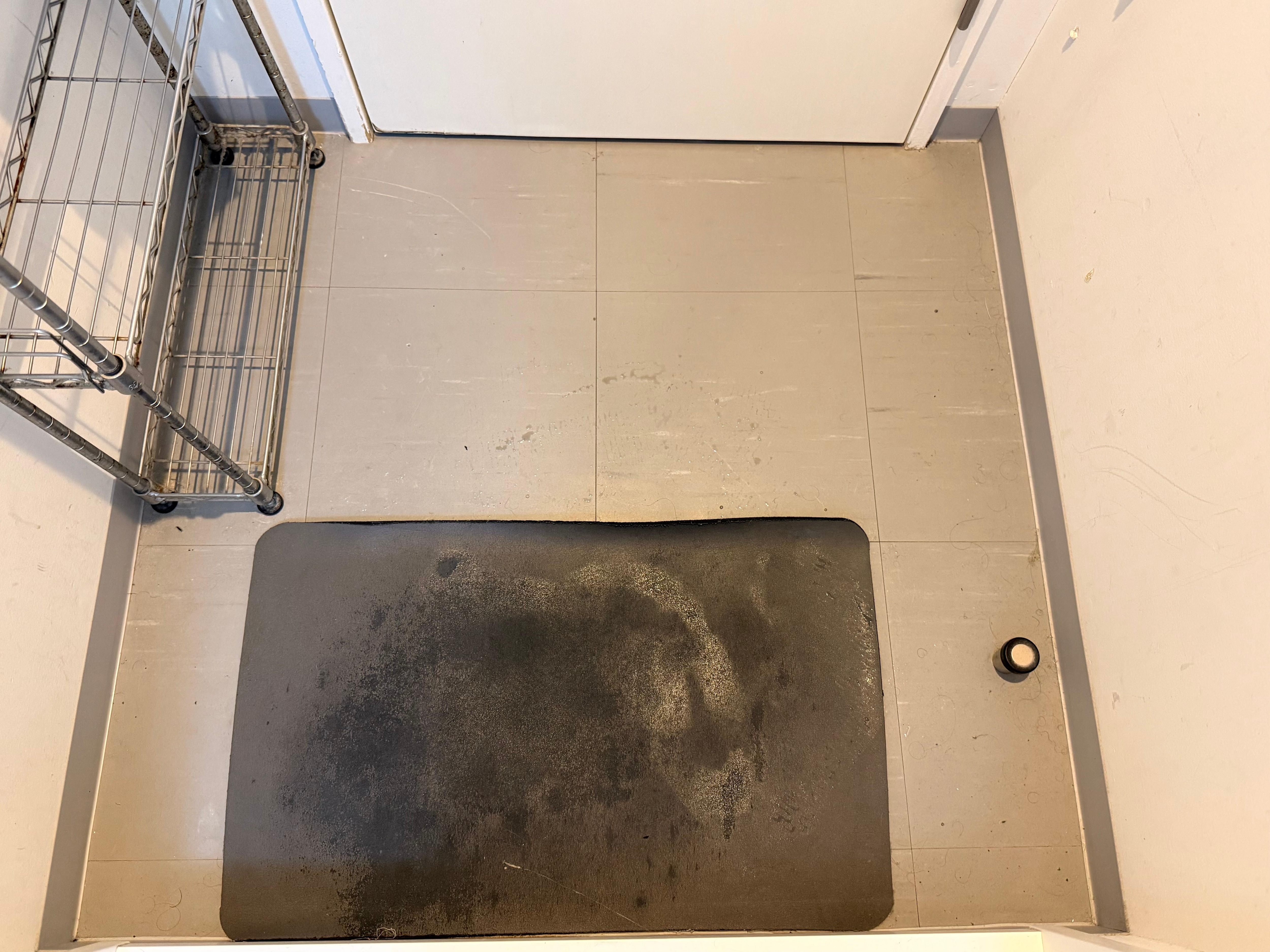 The photo says it all. The shower area was dirty, with hair all over the floor and a constantly wet, filthy mat. Basic hygiene standards were clearly not met.