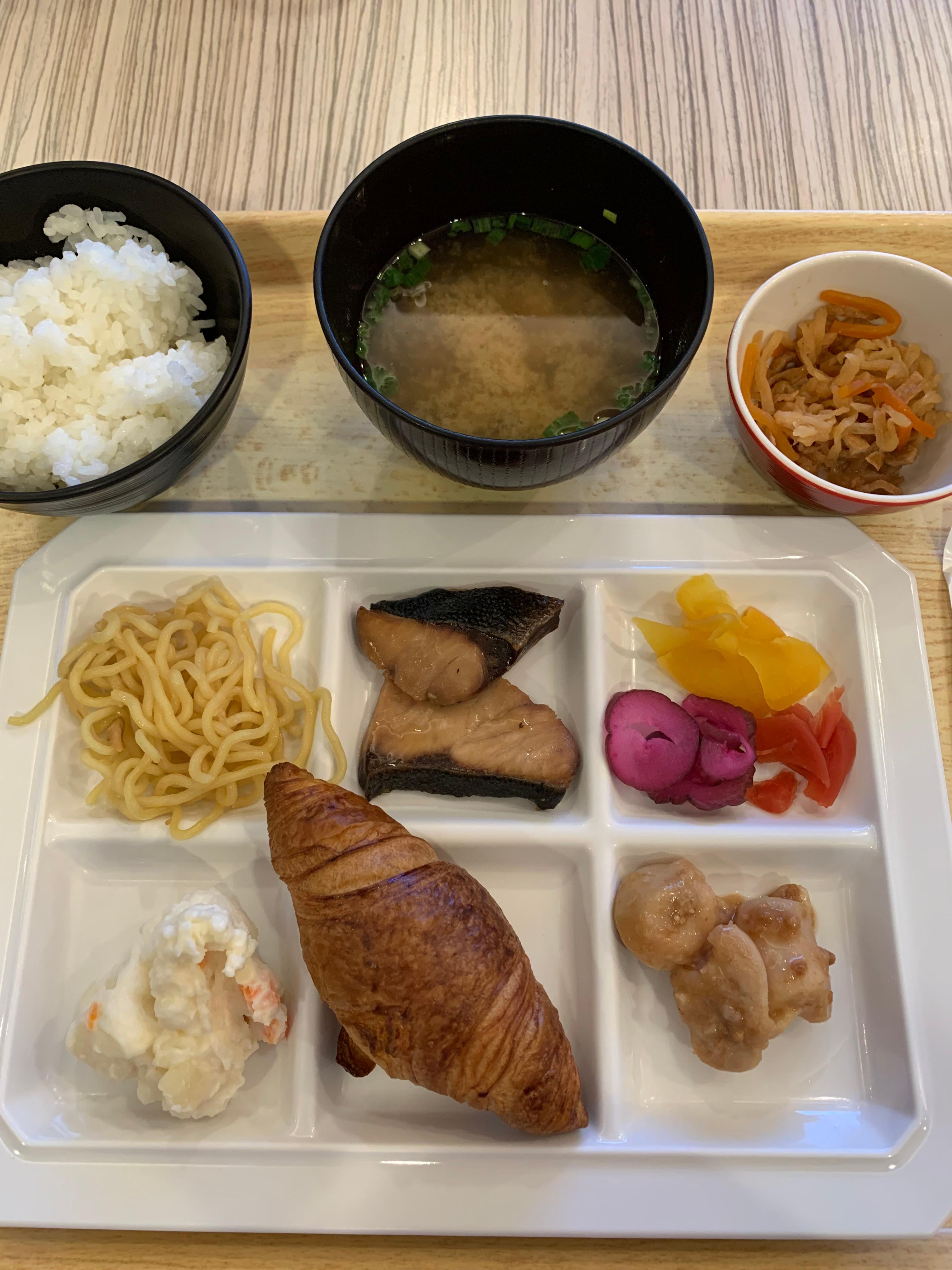 Hotel breakfast: mostly Japanese food, but had daily croissants which were surprisingly delicious!