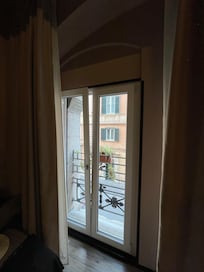 View from hotel window onto street