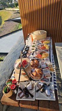 Delicious breakfast on the balcony, enjoyed in perfect weather.