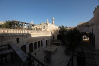 View of courtyard with church-turned-mosque in background