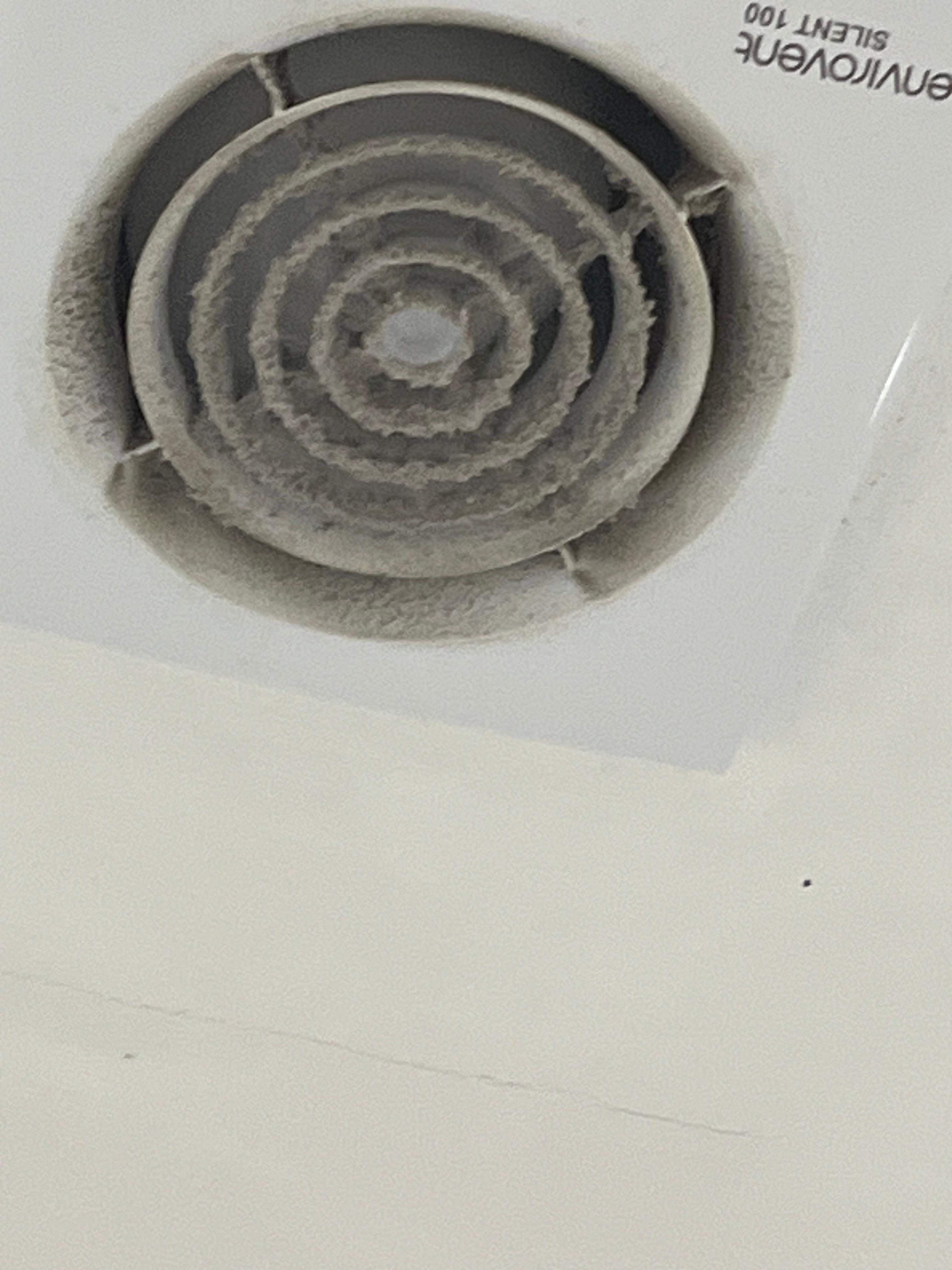 Bathroom ceiling fan, looks like it's not been cleaned since the day it was installed