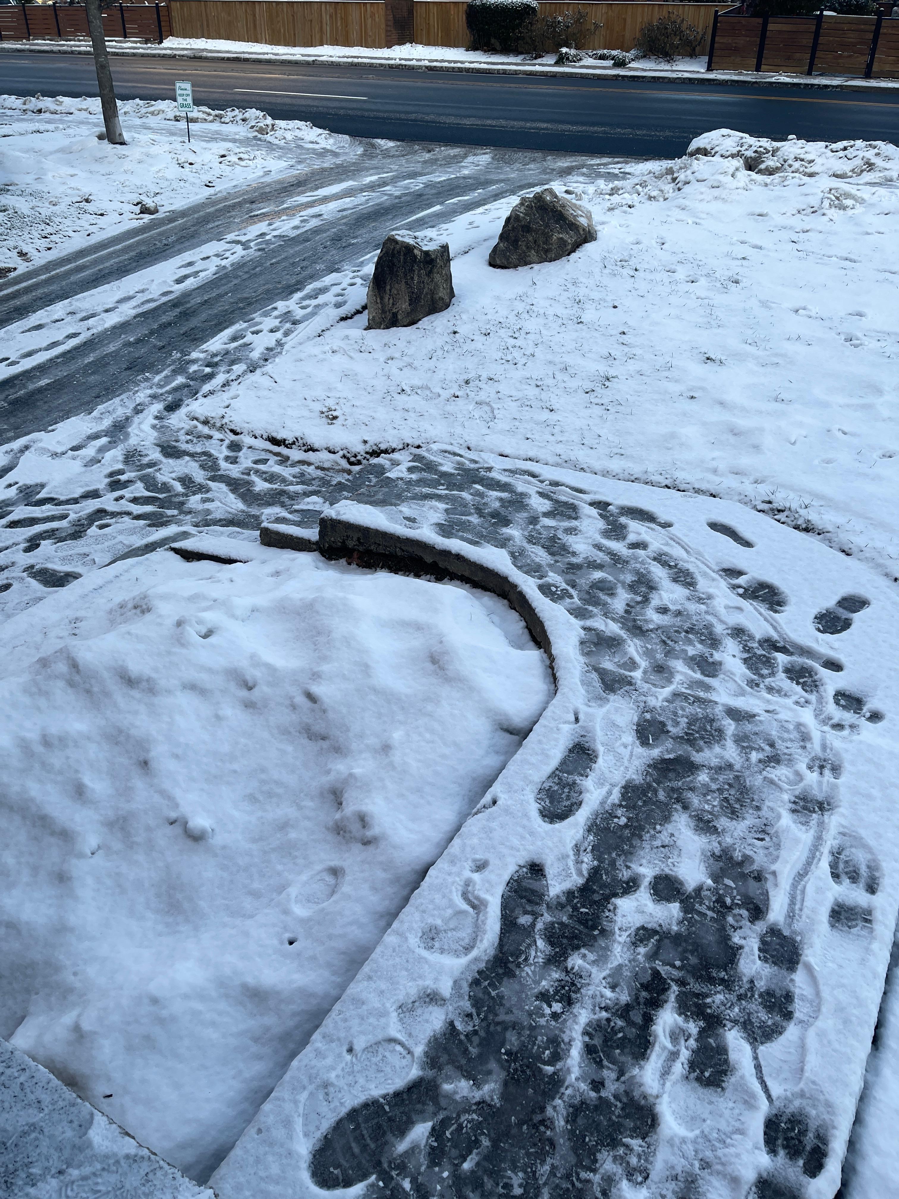 No salt for the sidewalk and no maintenance to help.