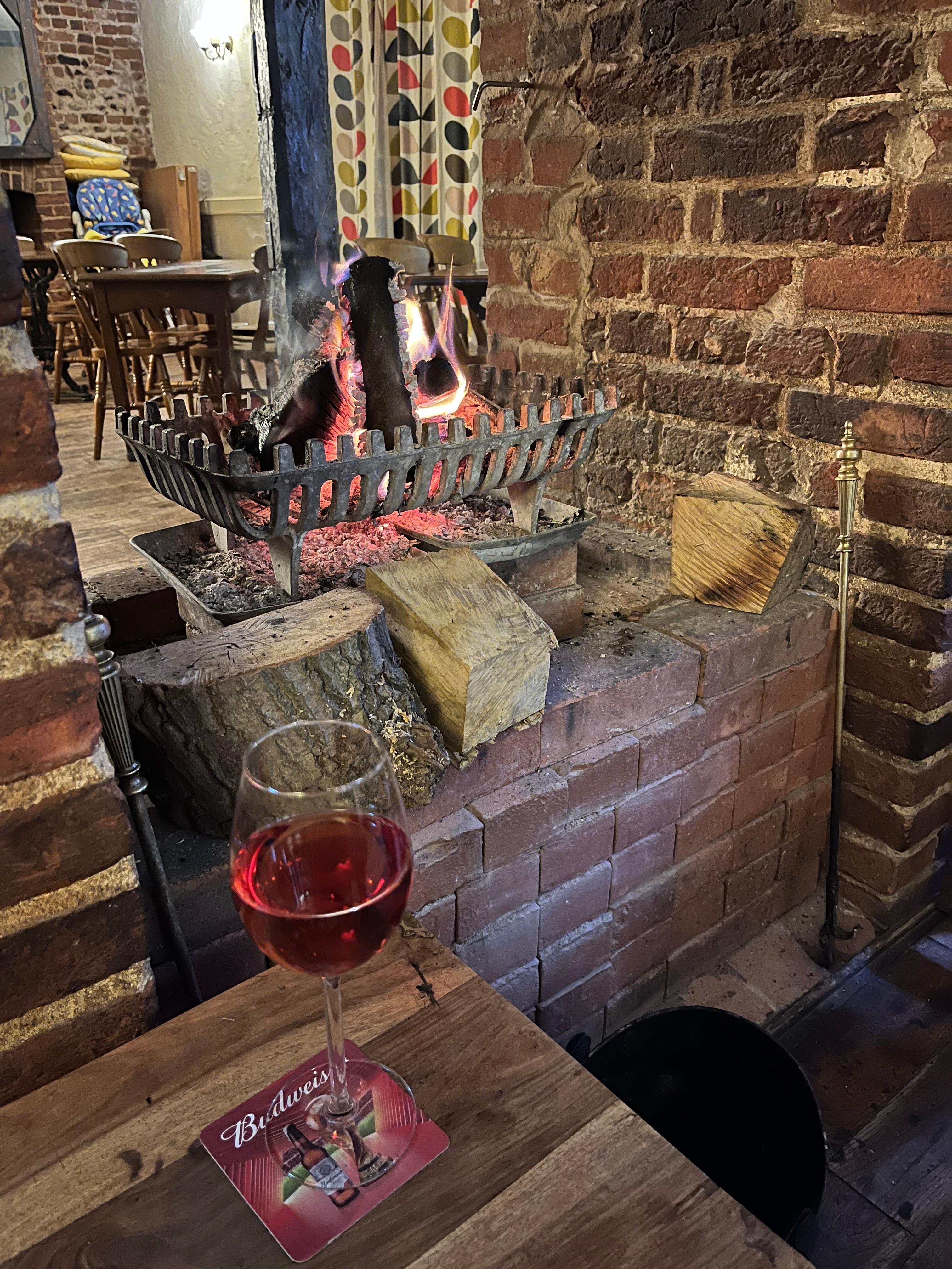 Wine and fire in the pub 