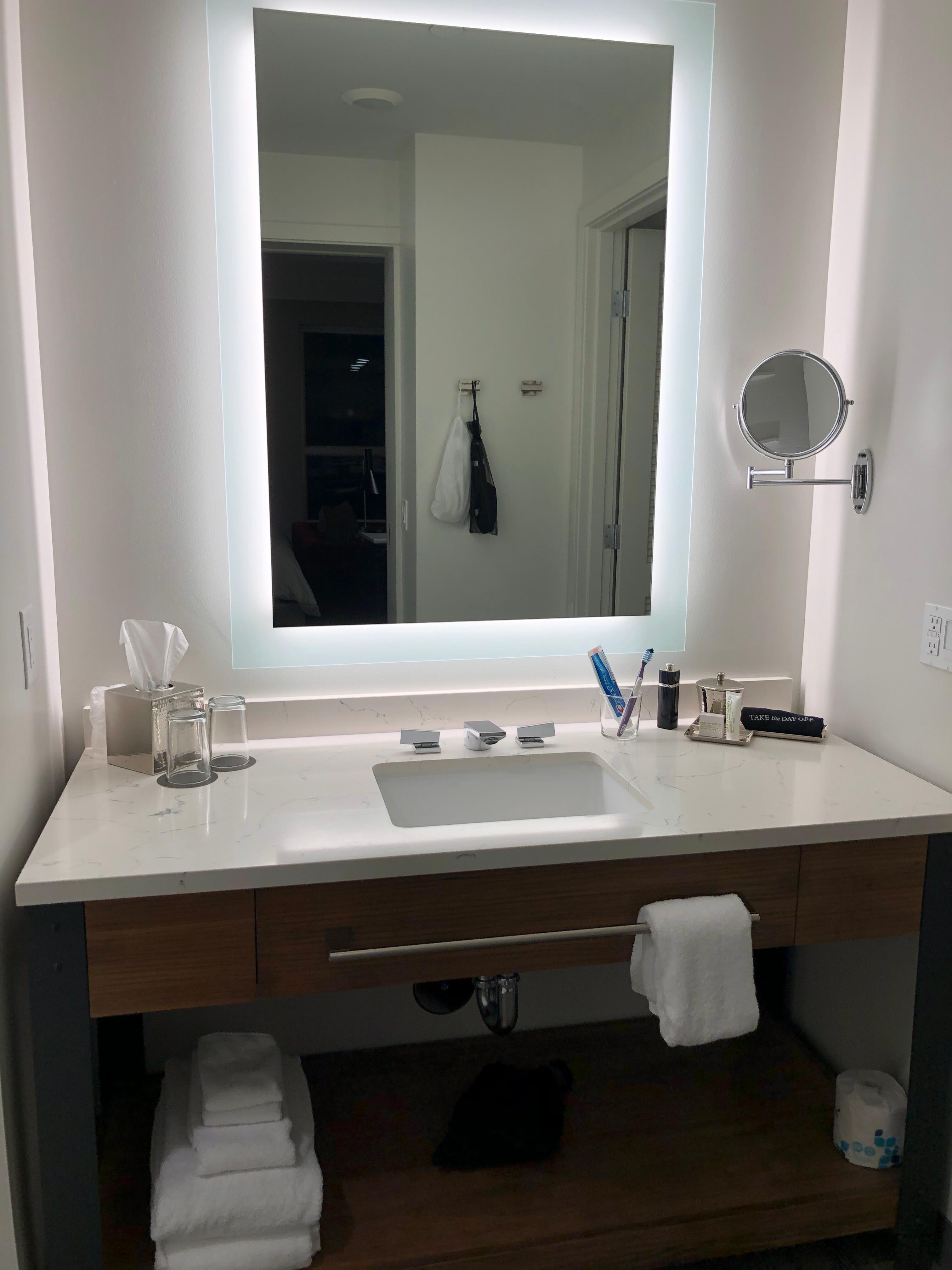 Bright bathroom, with night light, classy sliding door