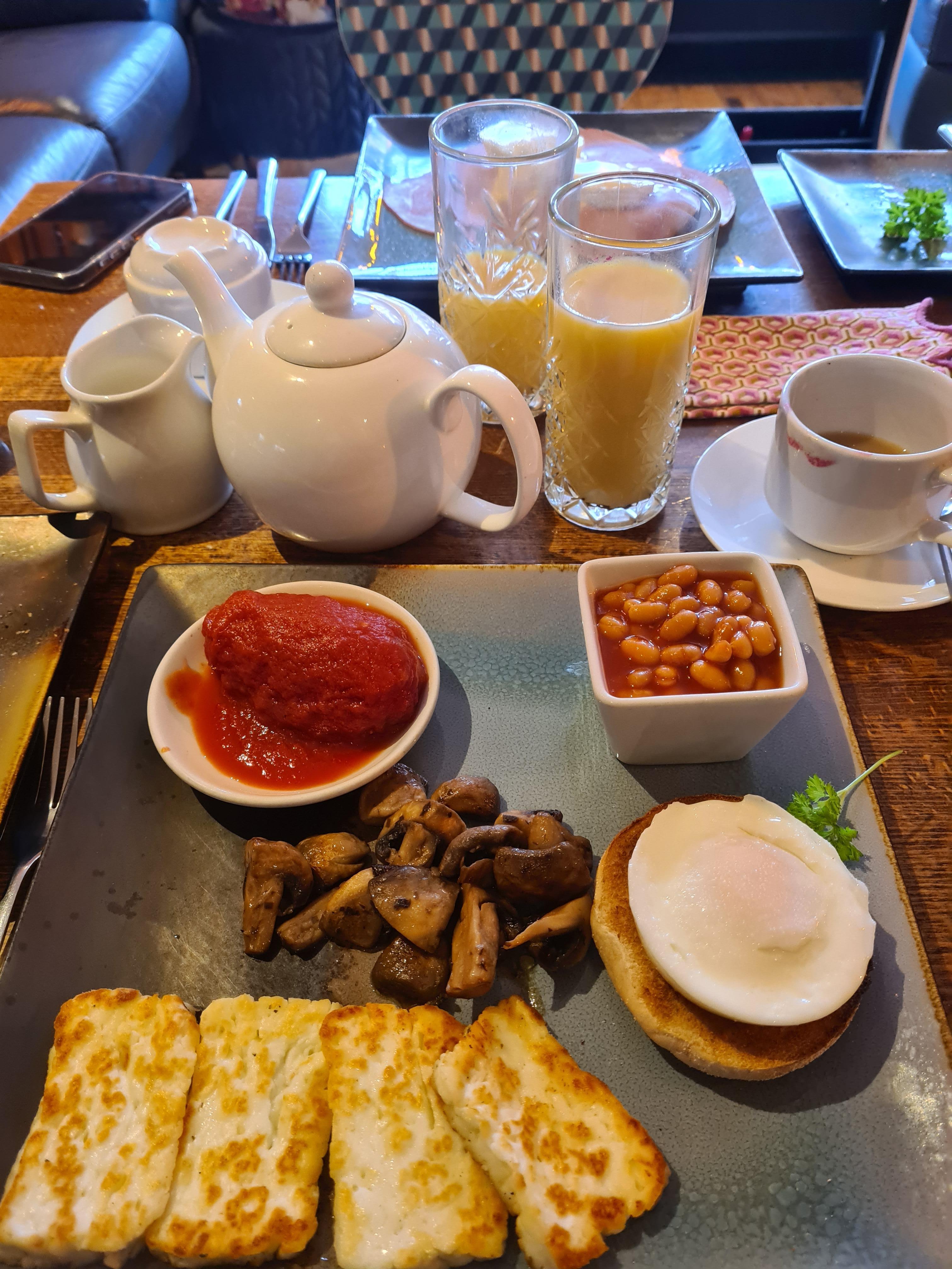 My veggie breakfast, which was delicious. There are plenty of other foods to also enjoy. Fruit, toast, cereals, and juices also.