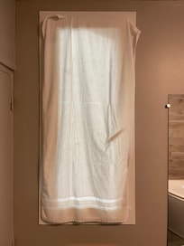 Old, dirty towel left in the bathroom window INSIDE the "new room"