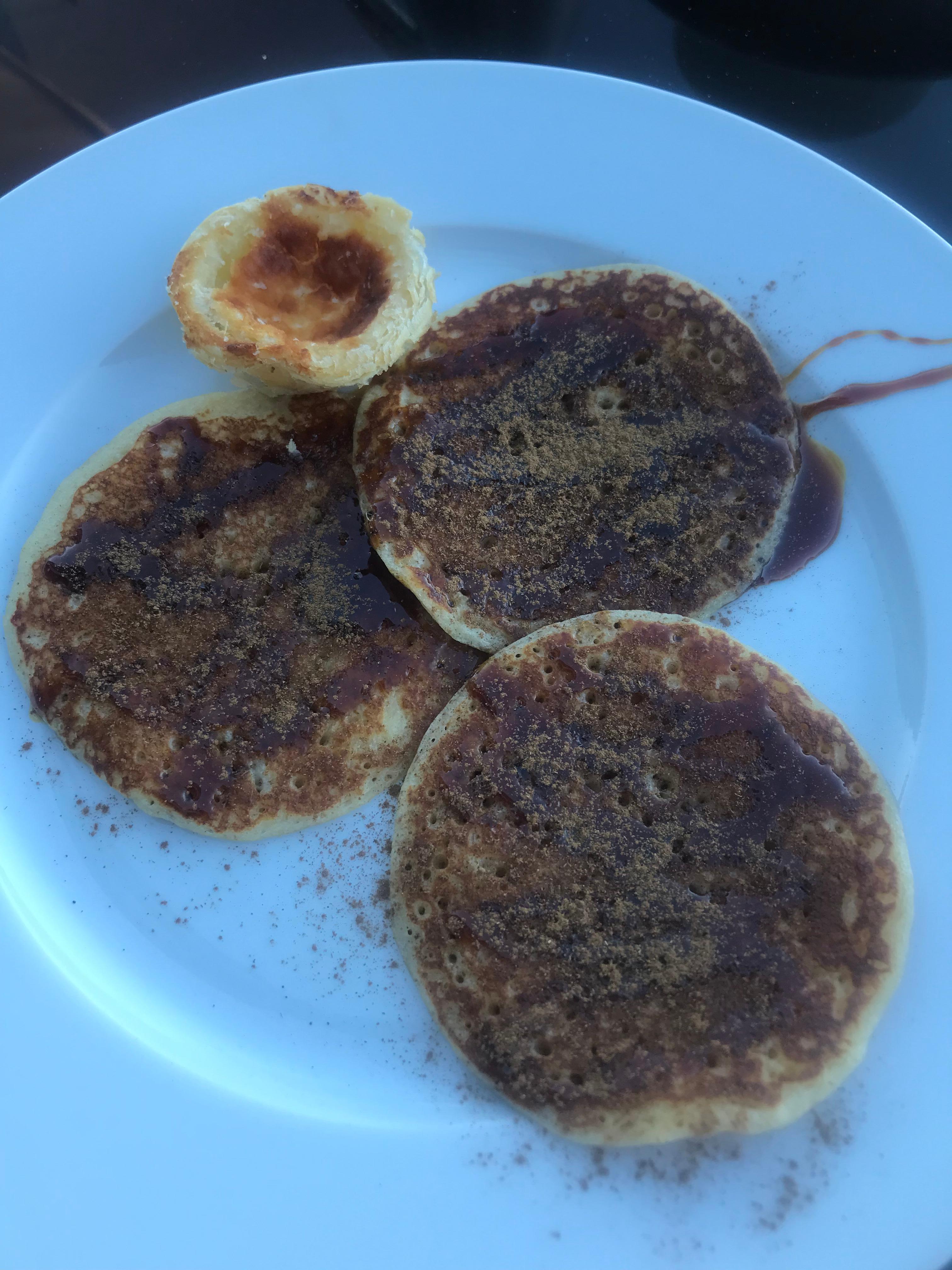 The pancakes are so good as freshly made and drizzled with sugar cane honey, sprinkled with cinnamon 