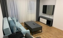 Wohnzimmer mit Couch und Fernseher 1