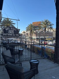 Our view to the left, that is the Saenger Theatre on the diagonal corner!