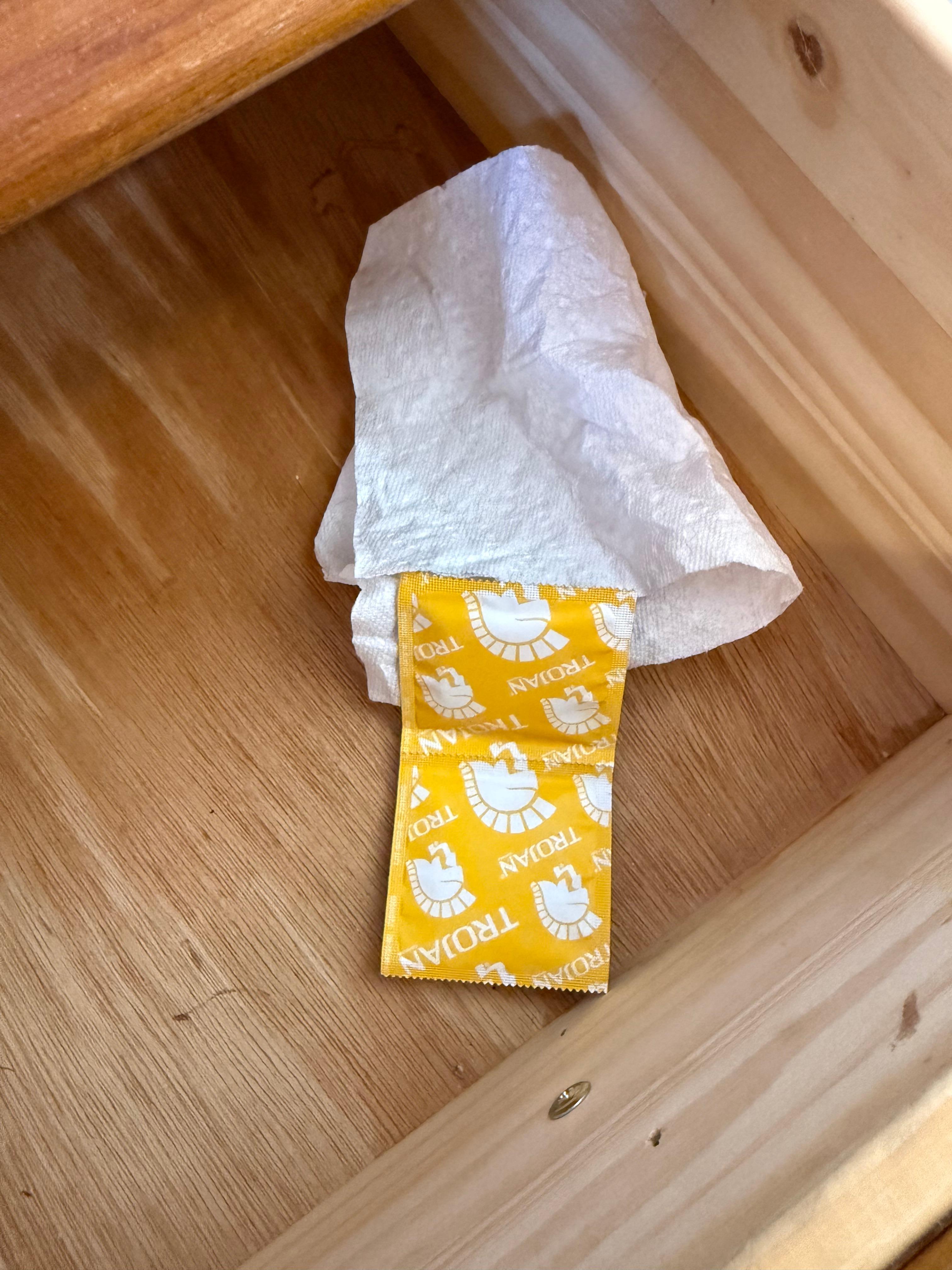 Condom found in nightstand drawer 