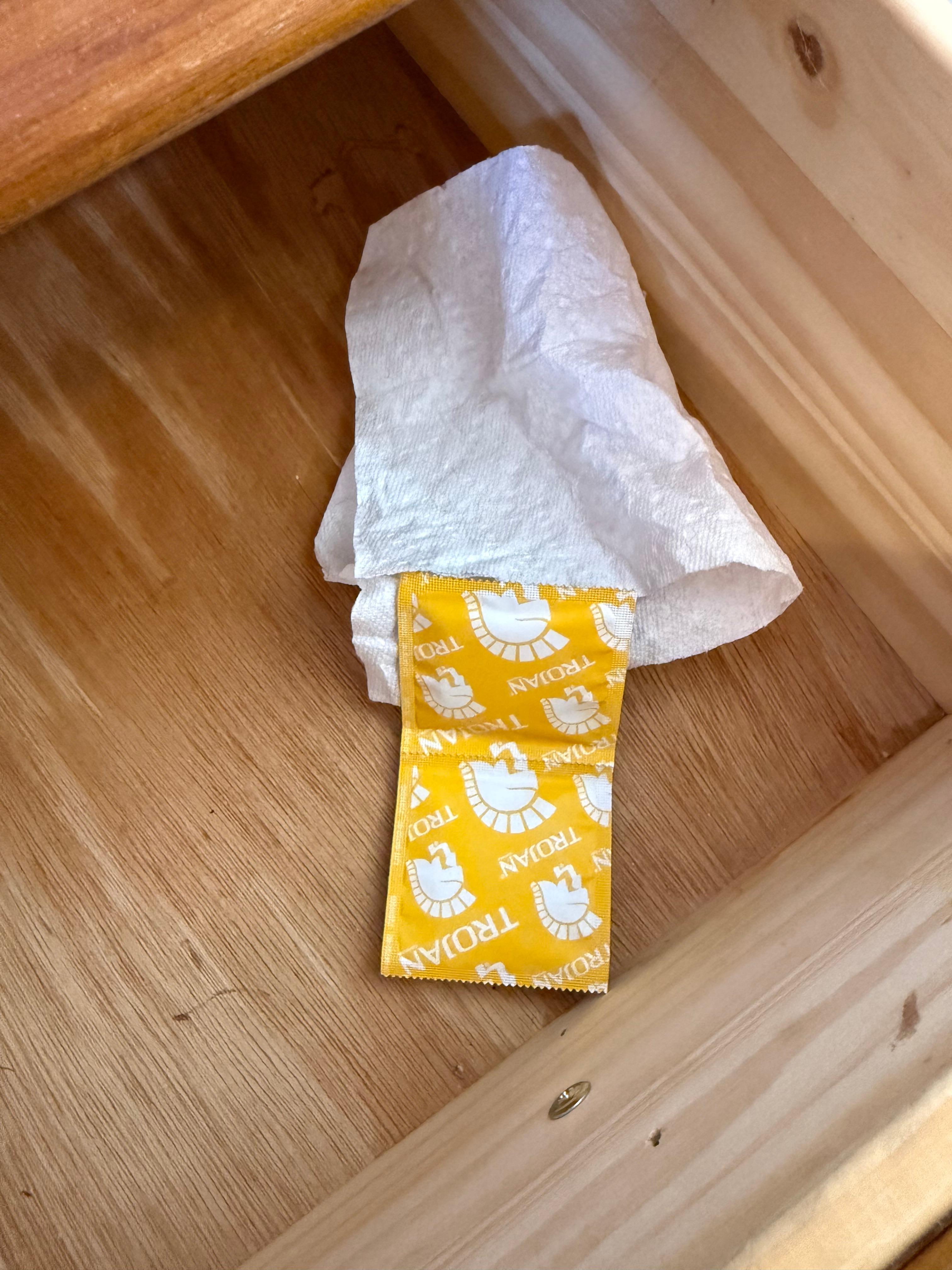 Condom found in nightstand drawer