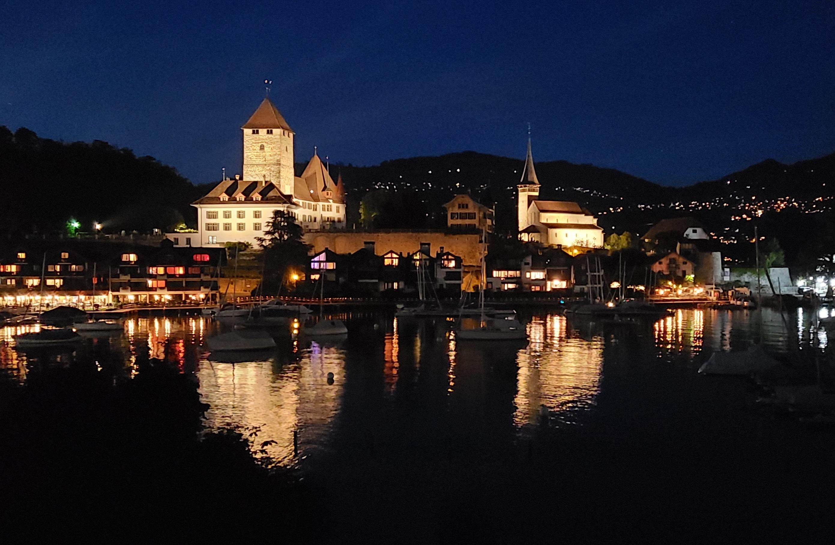 Spiez Harbor by night