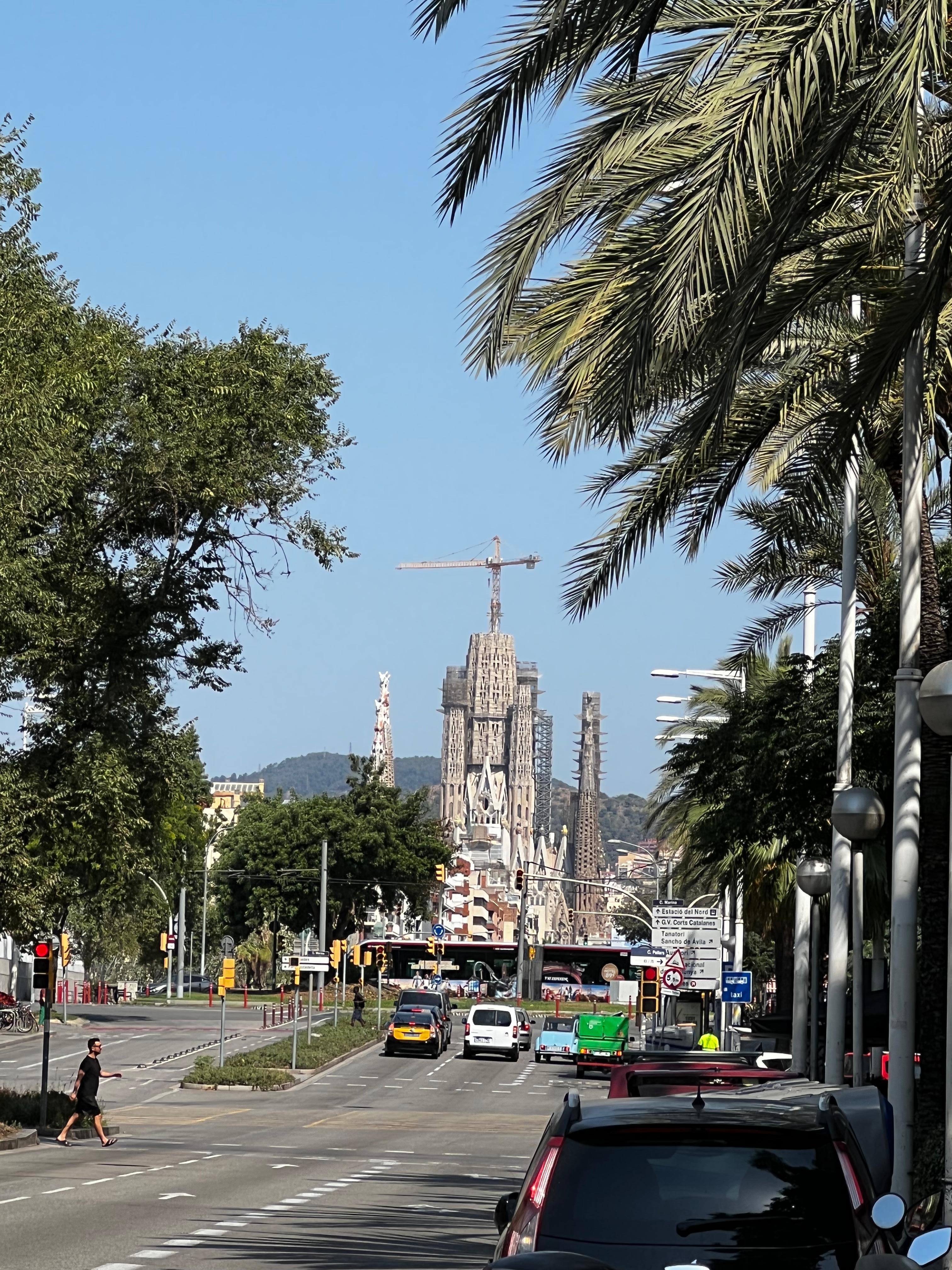 Sagrada familia from a street nearby the hotel.