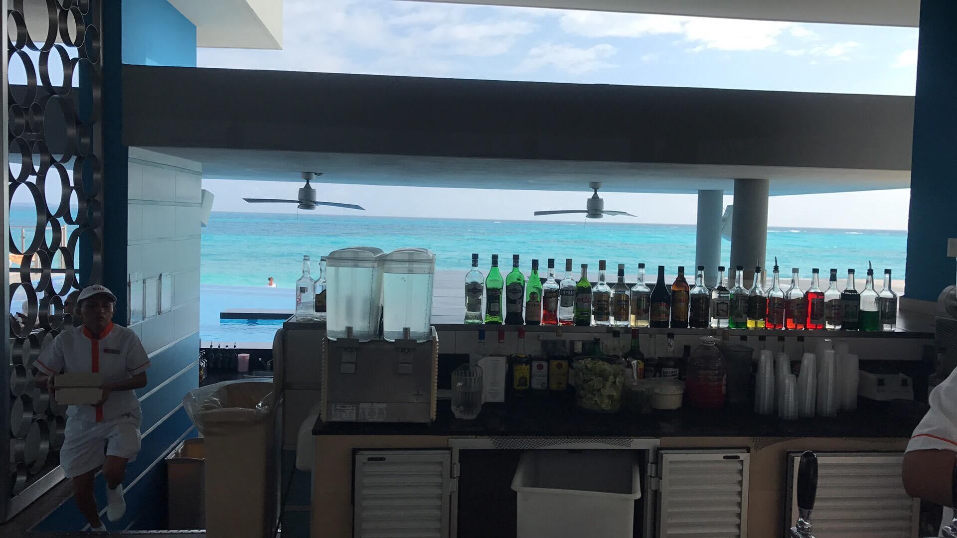 The view from the dry end of the swim up pool bar.