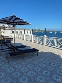 Sun beds second floor on hotell balcony