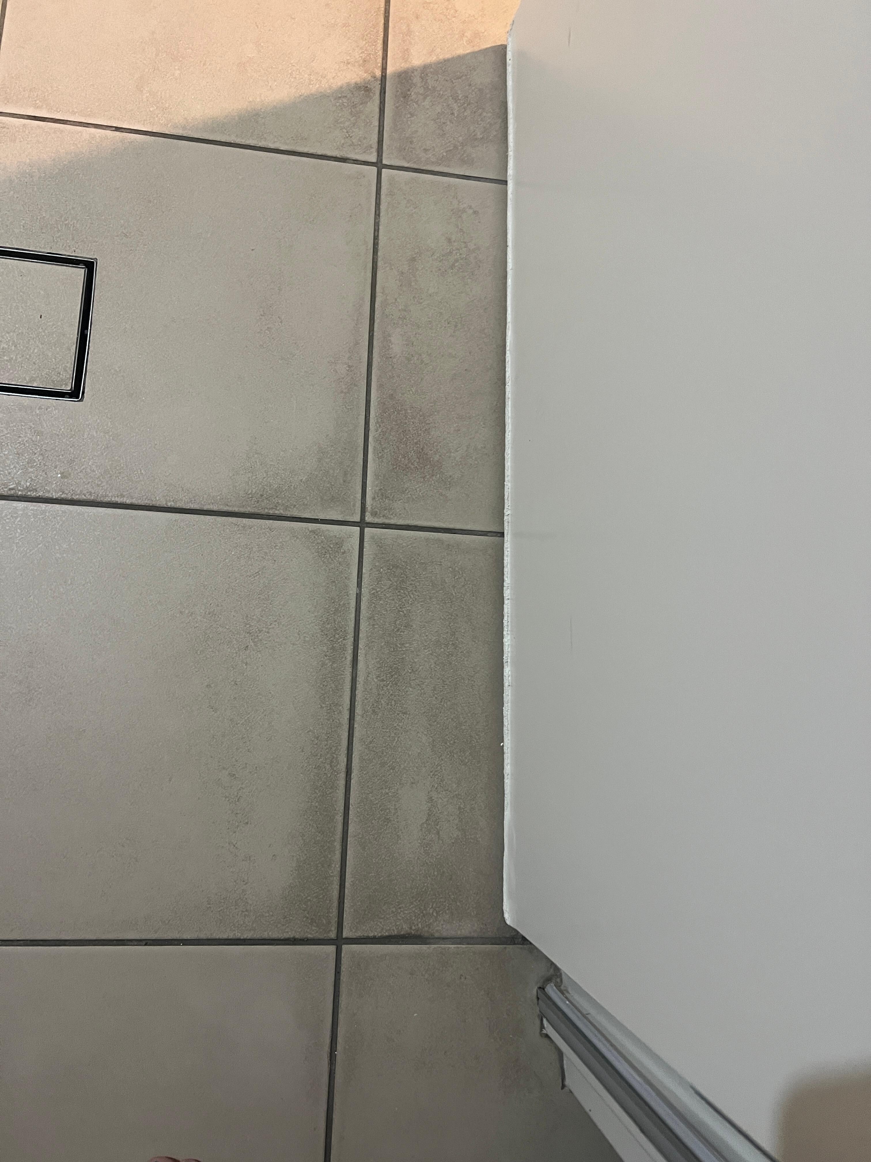 Filthy tiles in the bathroom before I cleaned