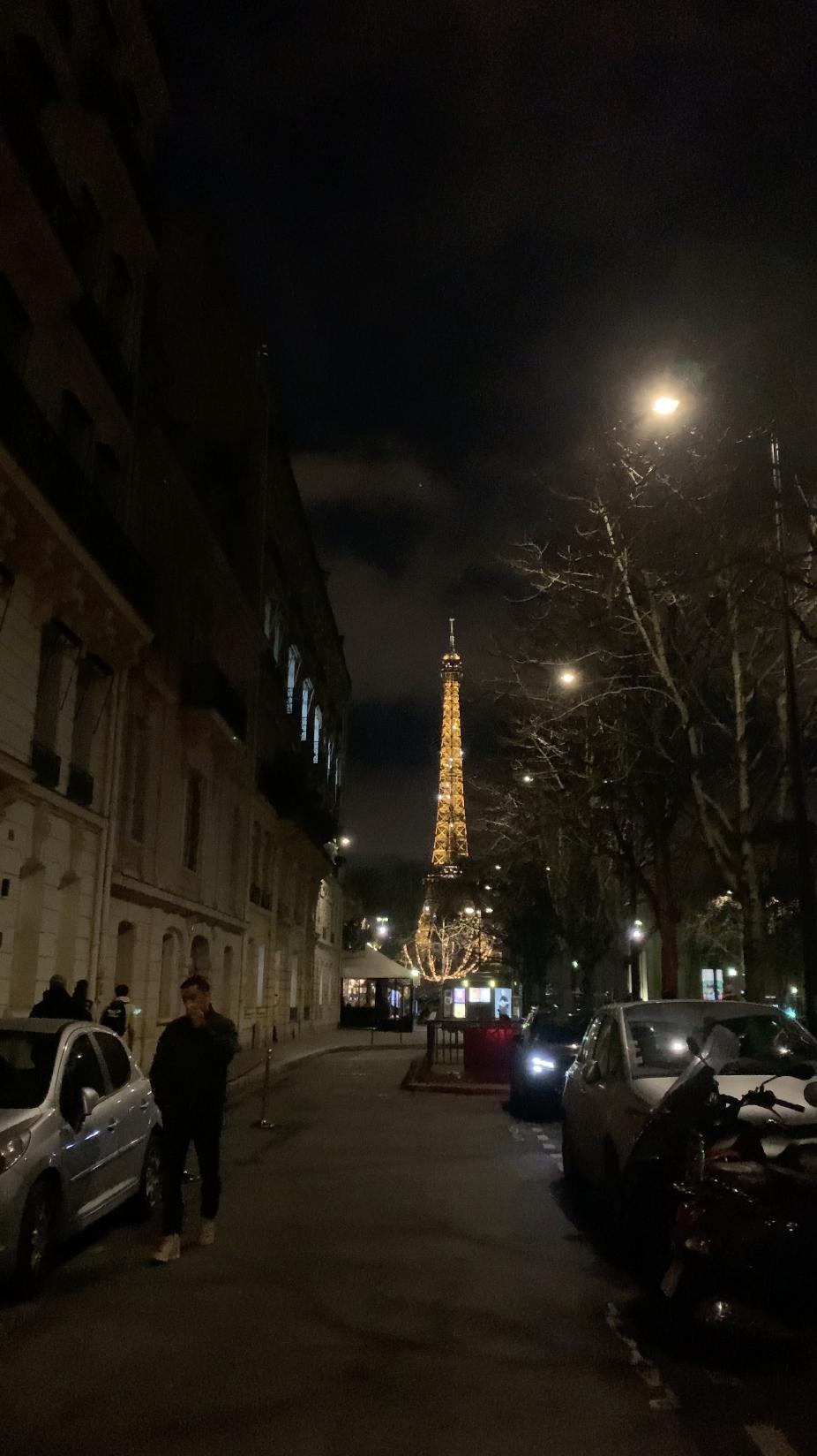 View of the scintillant Eiffel Tower, right from the hotel's entry.