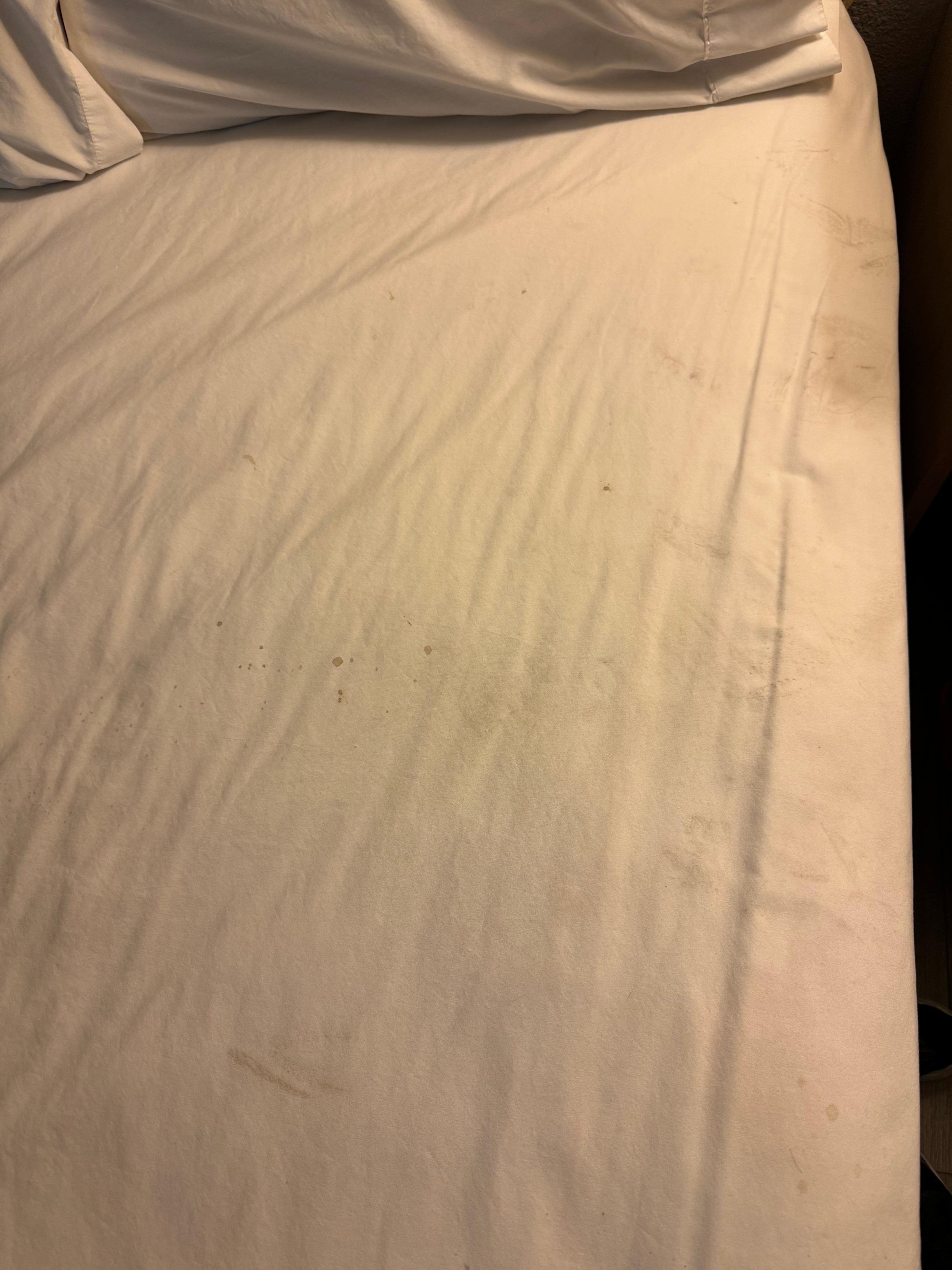 Dirty sheets with stains and blood on it 