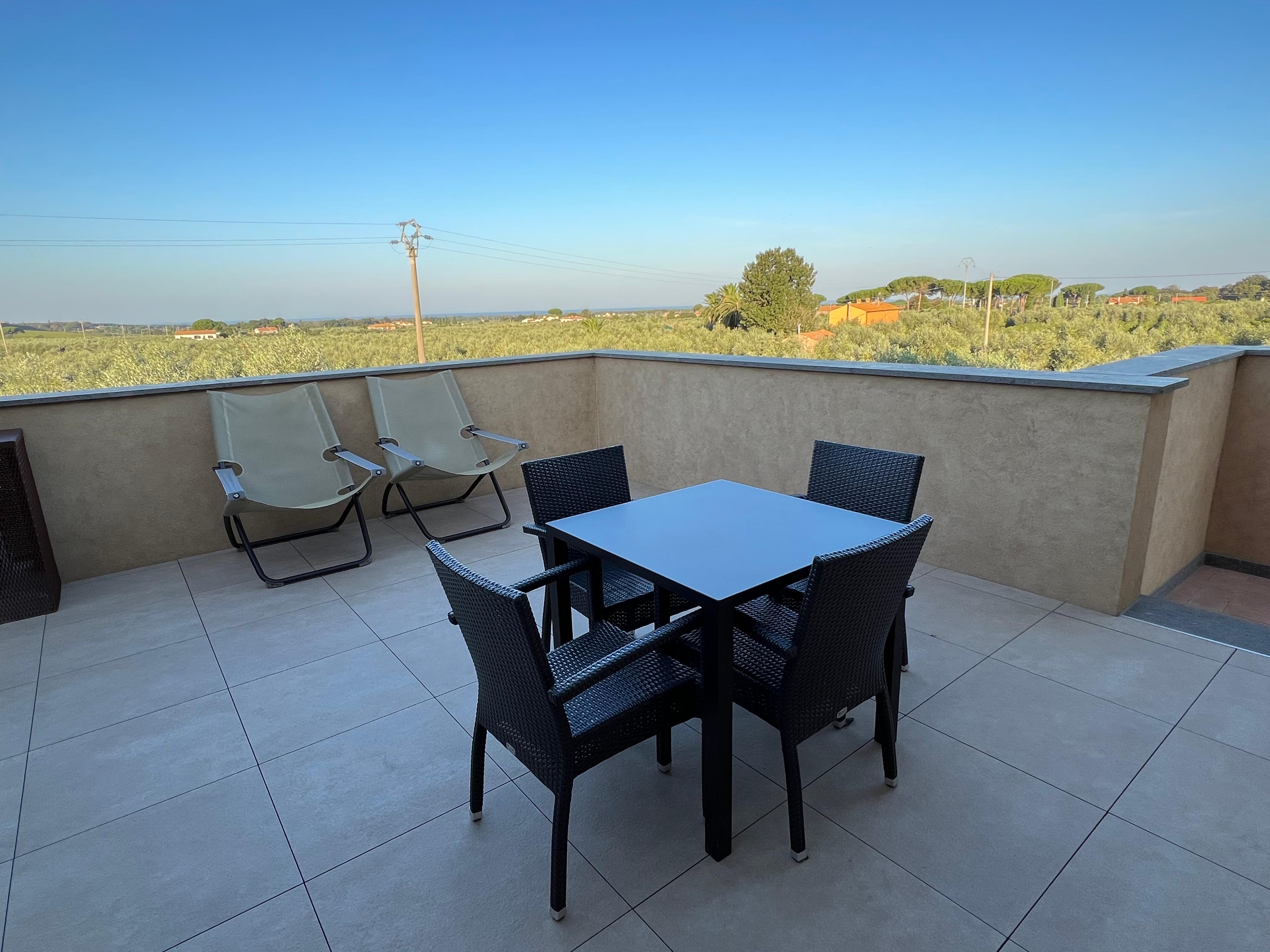 Large private patio with view of vineyar