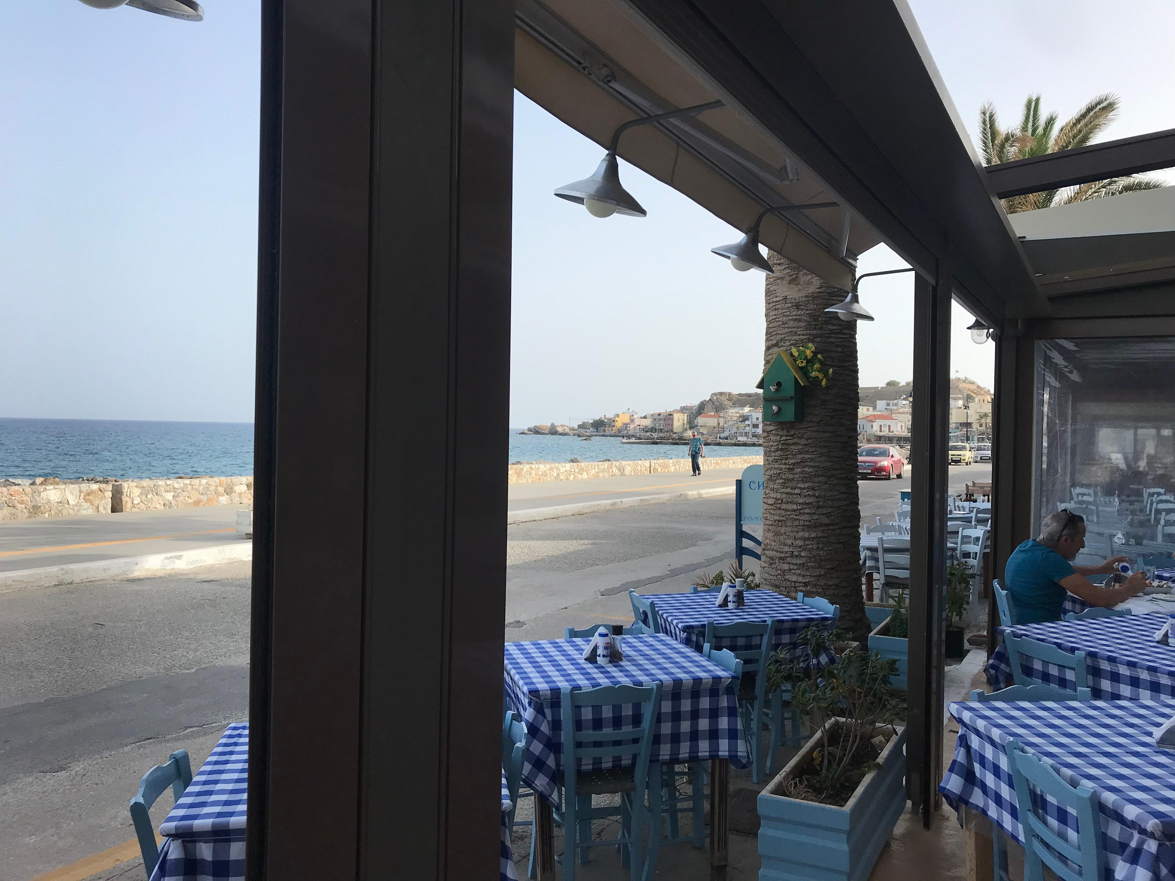 Dinner at a local restaurant, view across the stony beach side