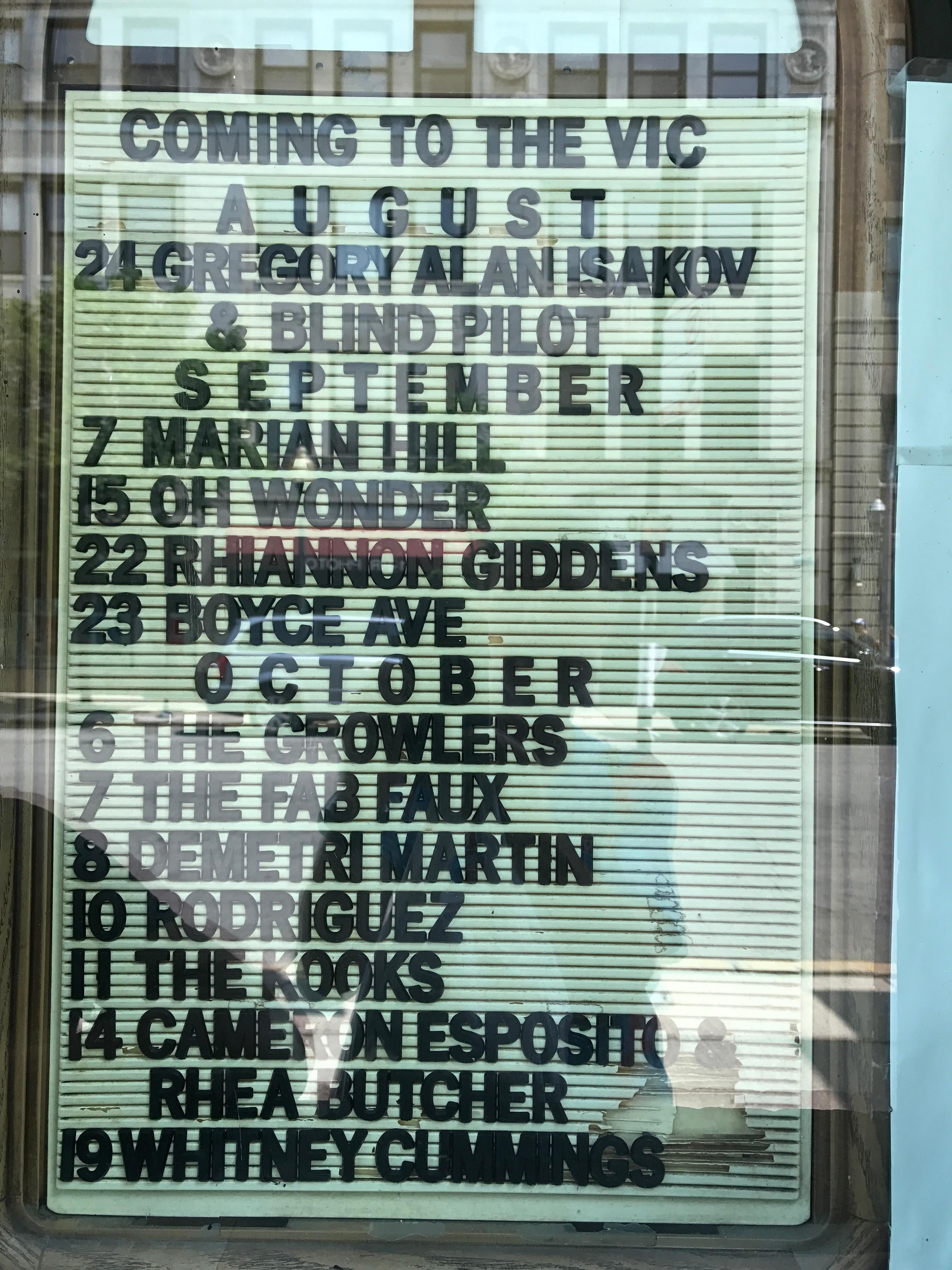 Vic Theatre (1 block) promo schedule 18 Aug2017