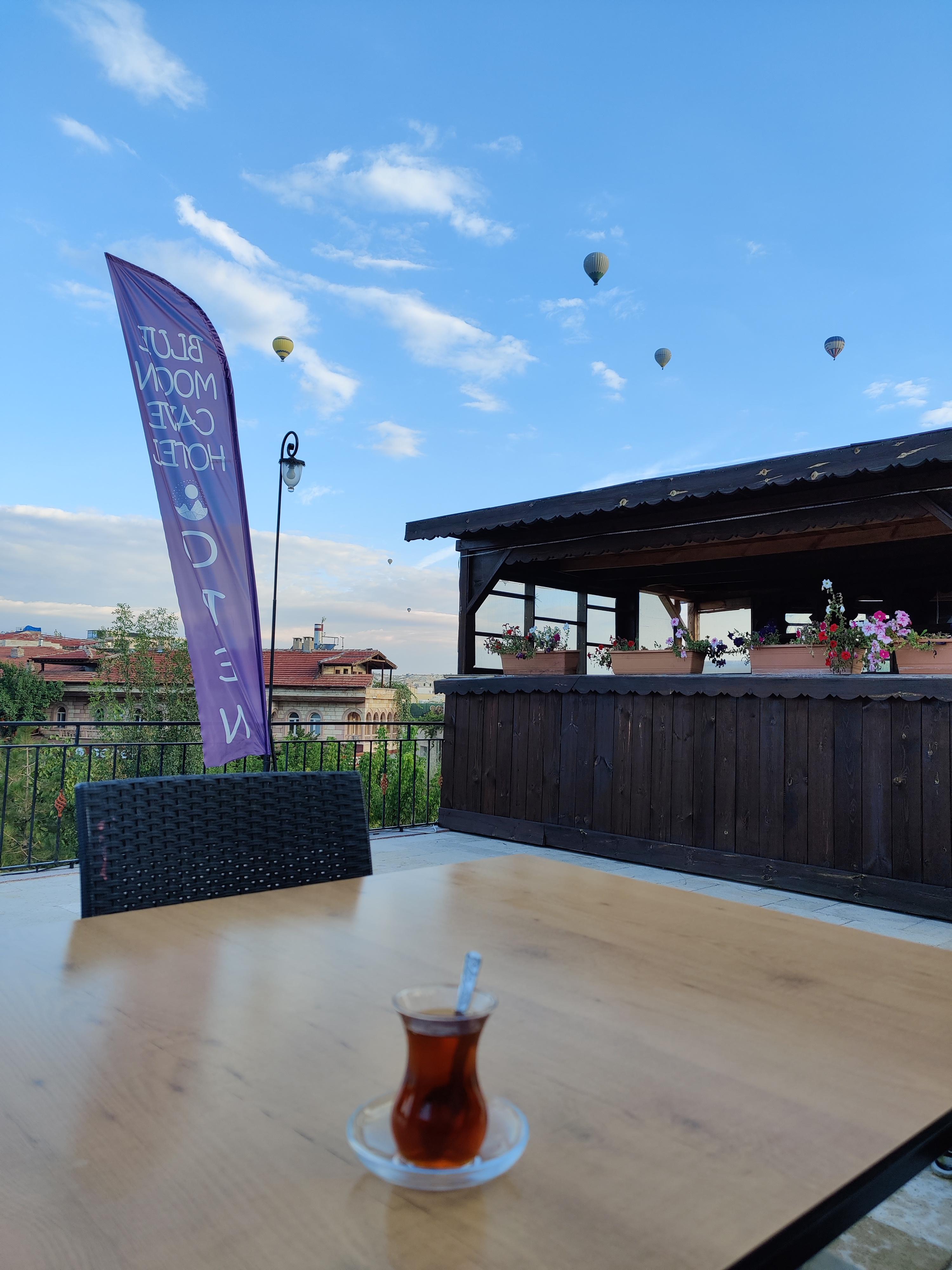 Breakfast terrace with balloon view