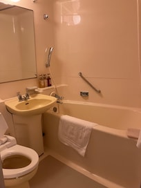 The bathroom that looks like a cheap motel or even worse