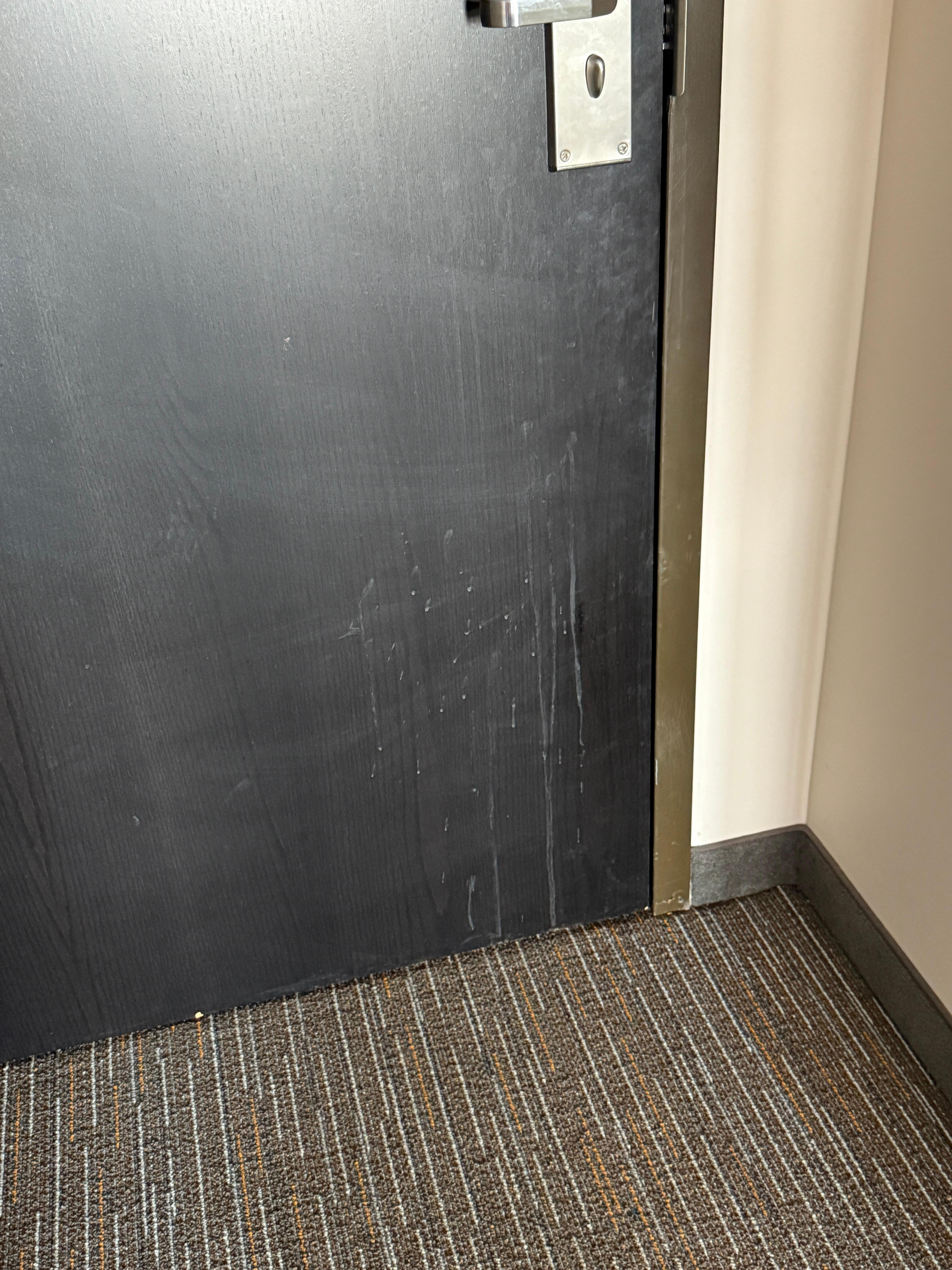 Splatters all over the back of the door